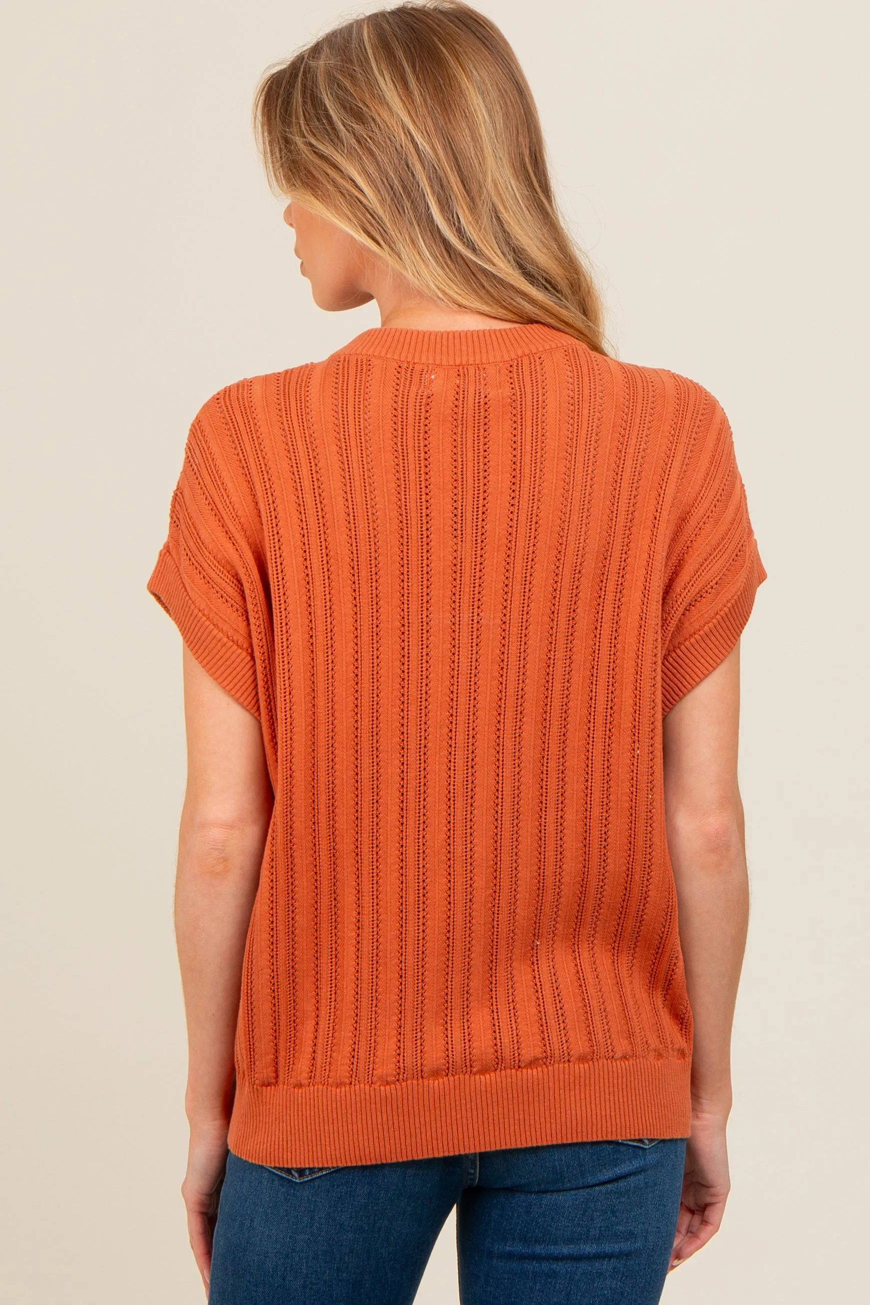Rust Crochet Knit Short Sleeve Sweater Maternity Top sold by Pinkblush product image thumbnail 2