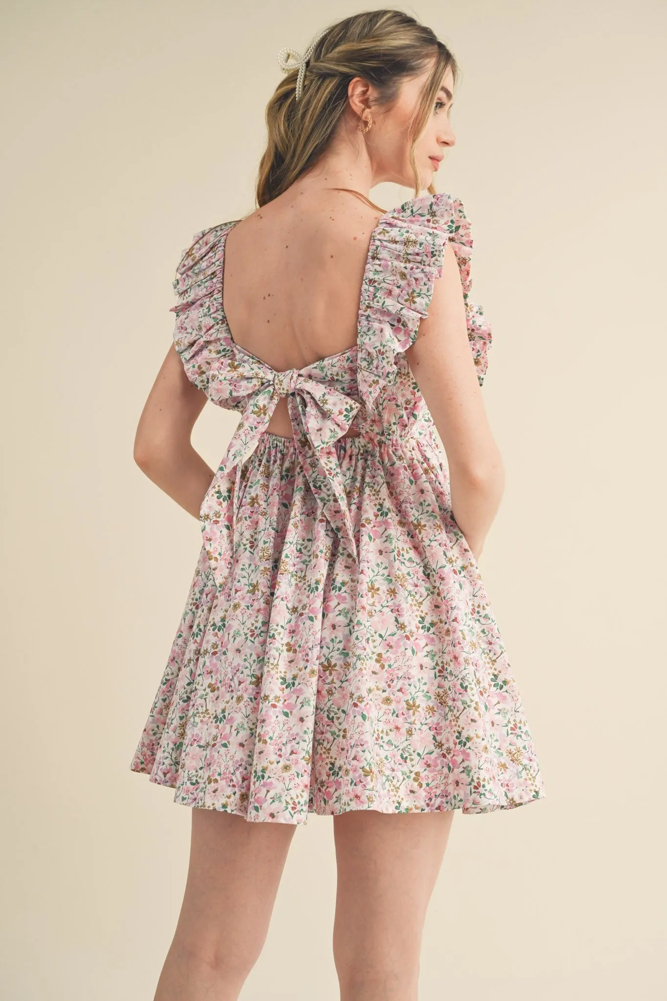 Pink Multi Floral Flutter Sleeve Mini Dress sold by Pinkblush product image thumbnail 3