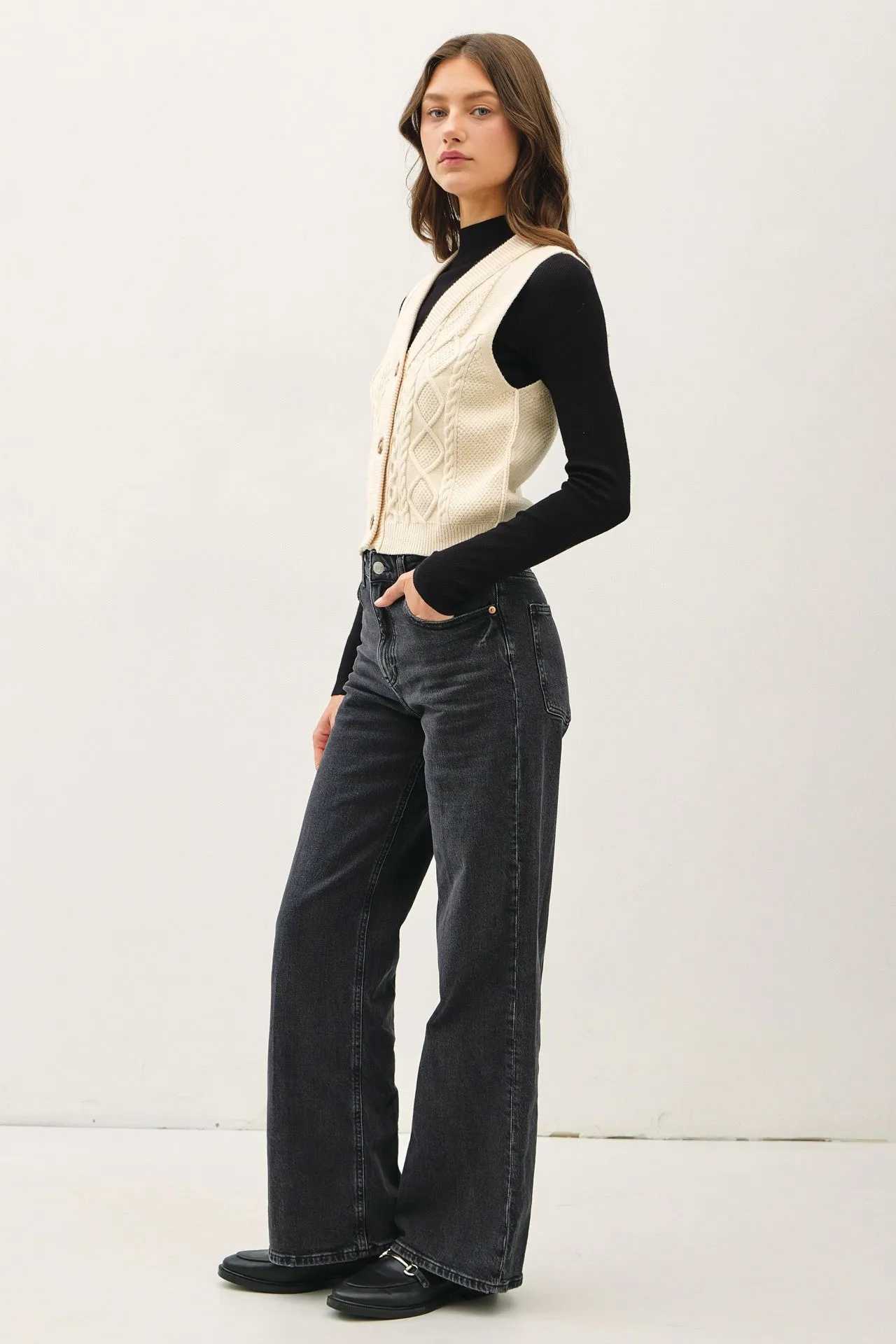 Cream Cable Knit Sweater Button Down Vest sold by Pinkblush product image thumbnail 3