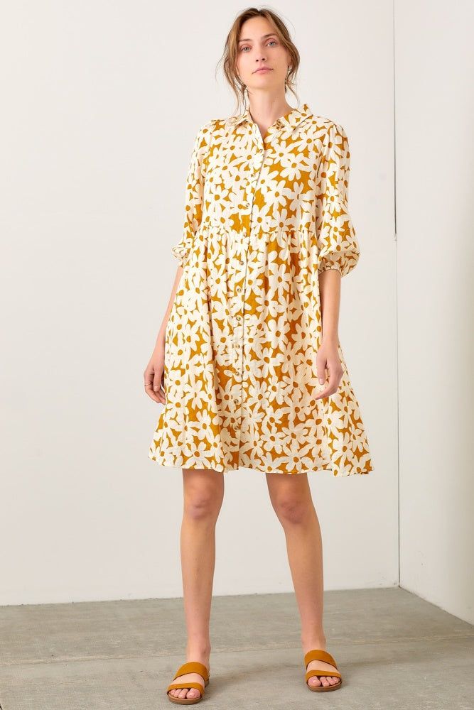 Camel Daisy Poplin Tiered Dress sold by Pinkblush product image thumbnail 2