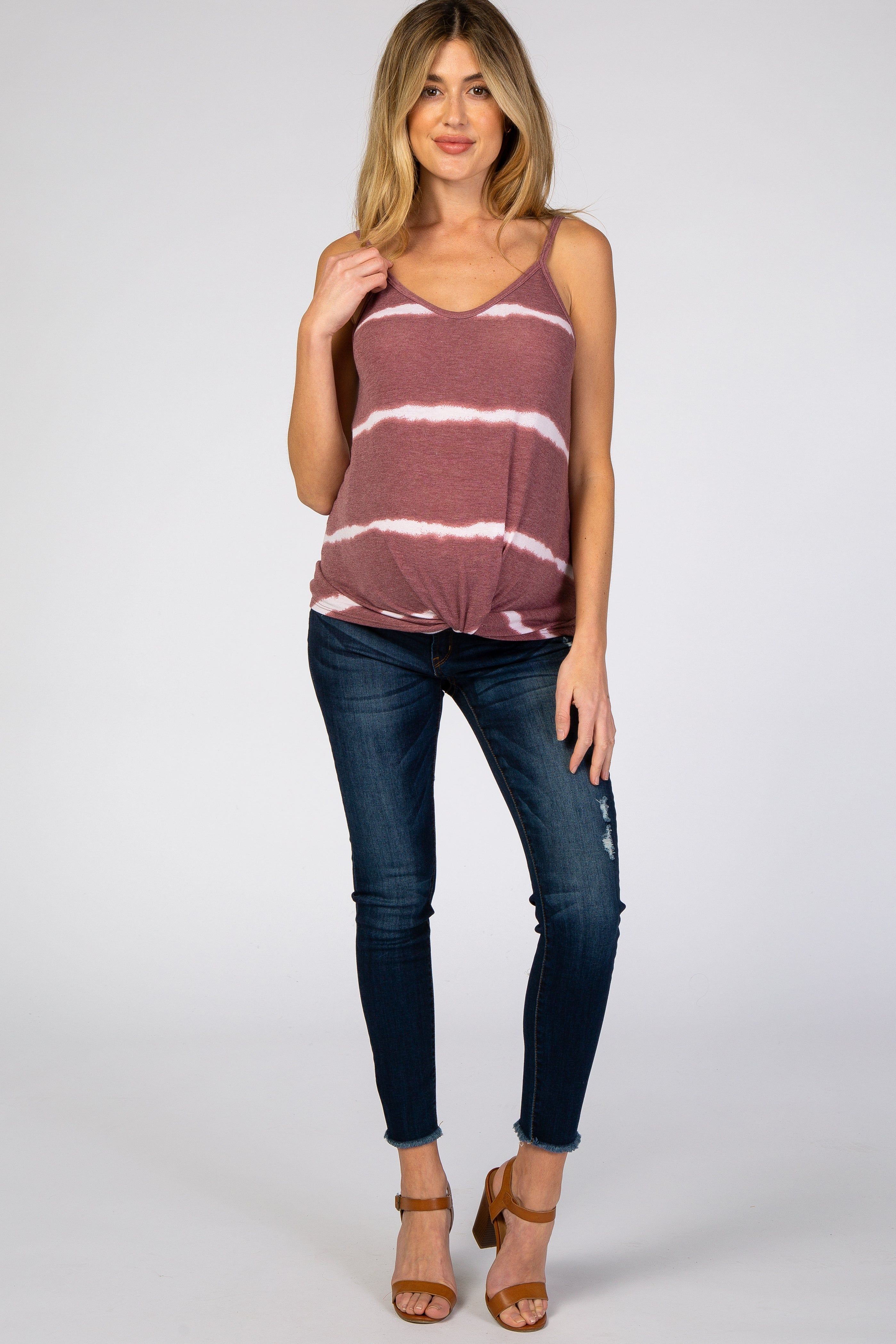 Mauve Tie Dye Striped Maternity Tank Top sold by Pinkblush product image thumbnail 4
