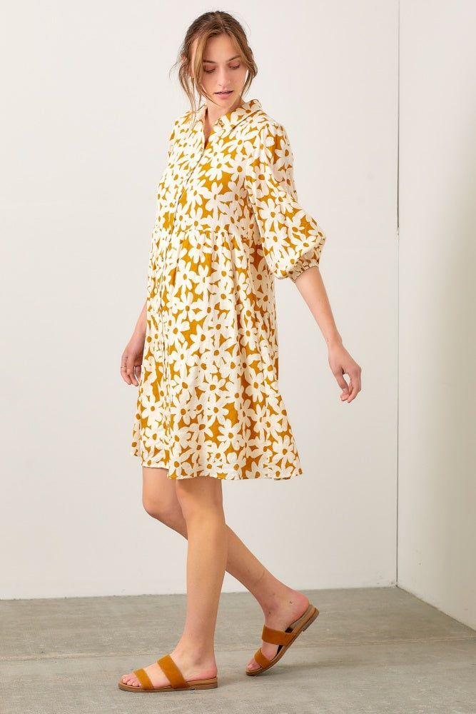 Camel Daisy Poplin Tiered Dress sold by Pinkblush product image thumbnail 3