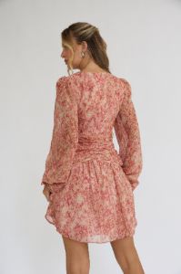 Pink Long Sleeve V Neck Chiffon Mid Dress sold by Pinkblush