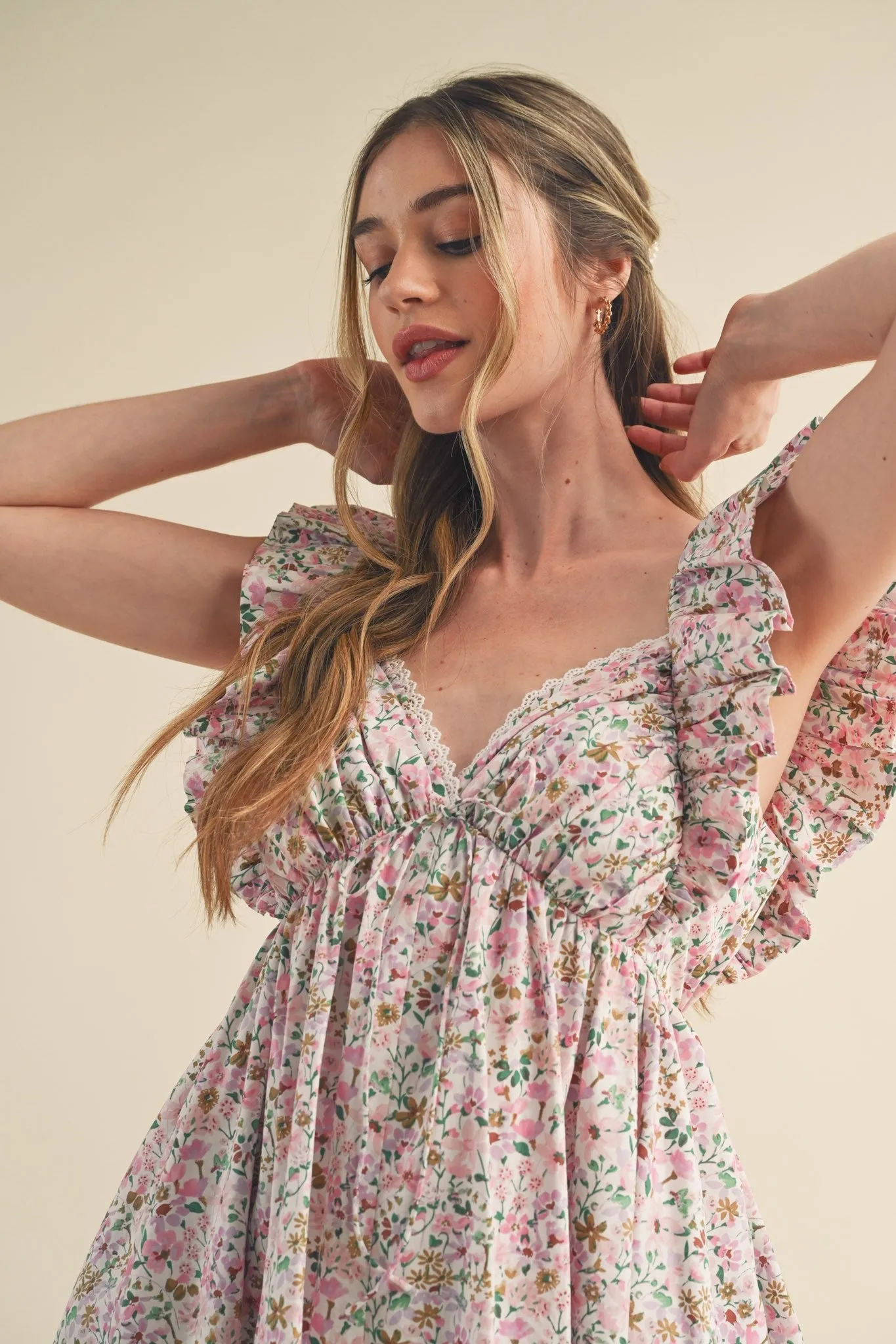 Pink Multi Floral Flutter Sleeve Mini Dress sold by Pinkblush product image thumbnail 5