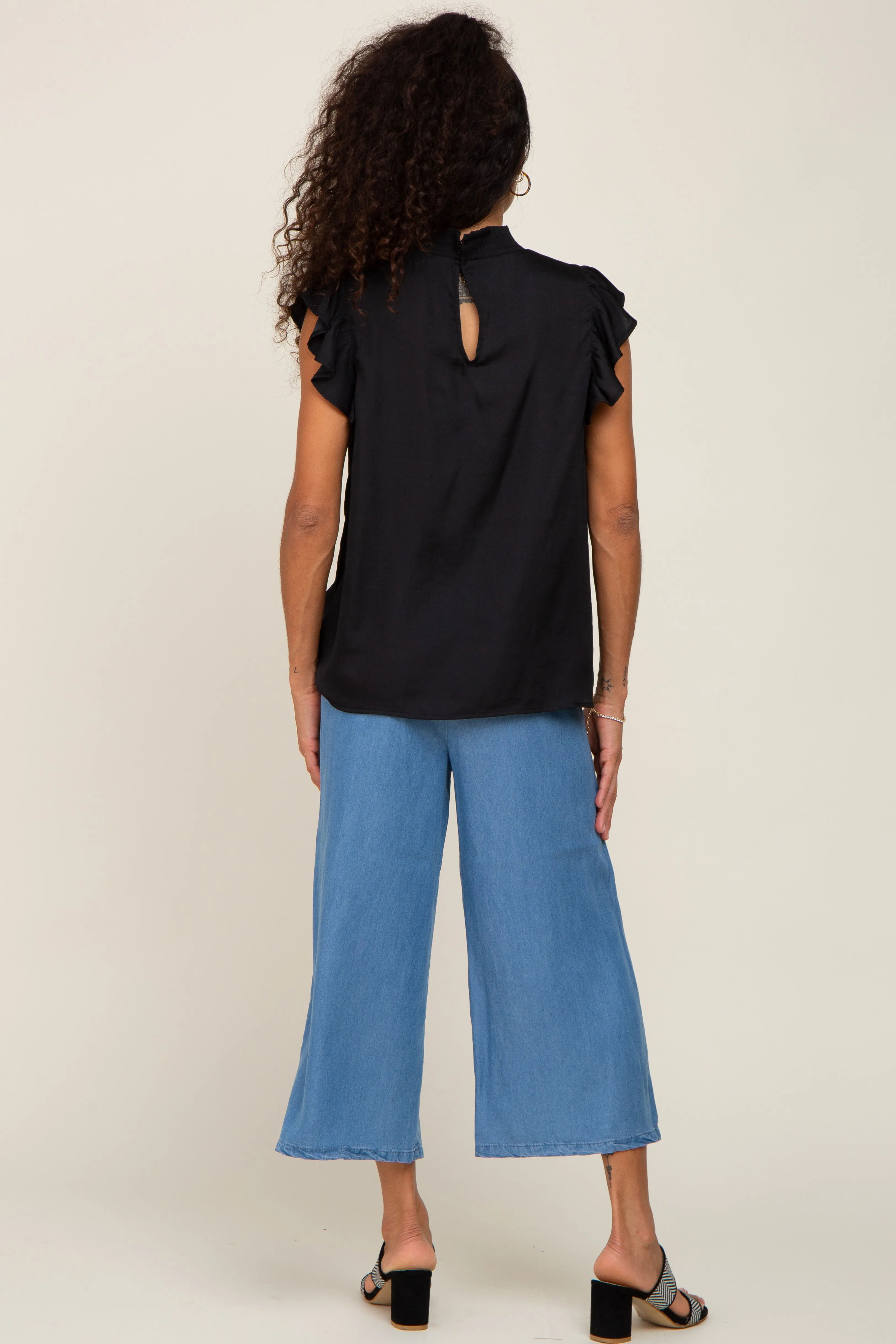 Black Mock Neck Flutter Blouse sold by Pinkblush product image thumbnail 3