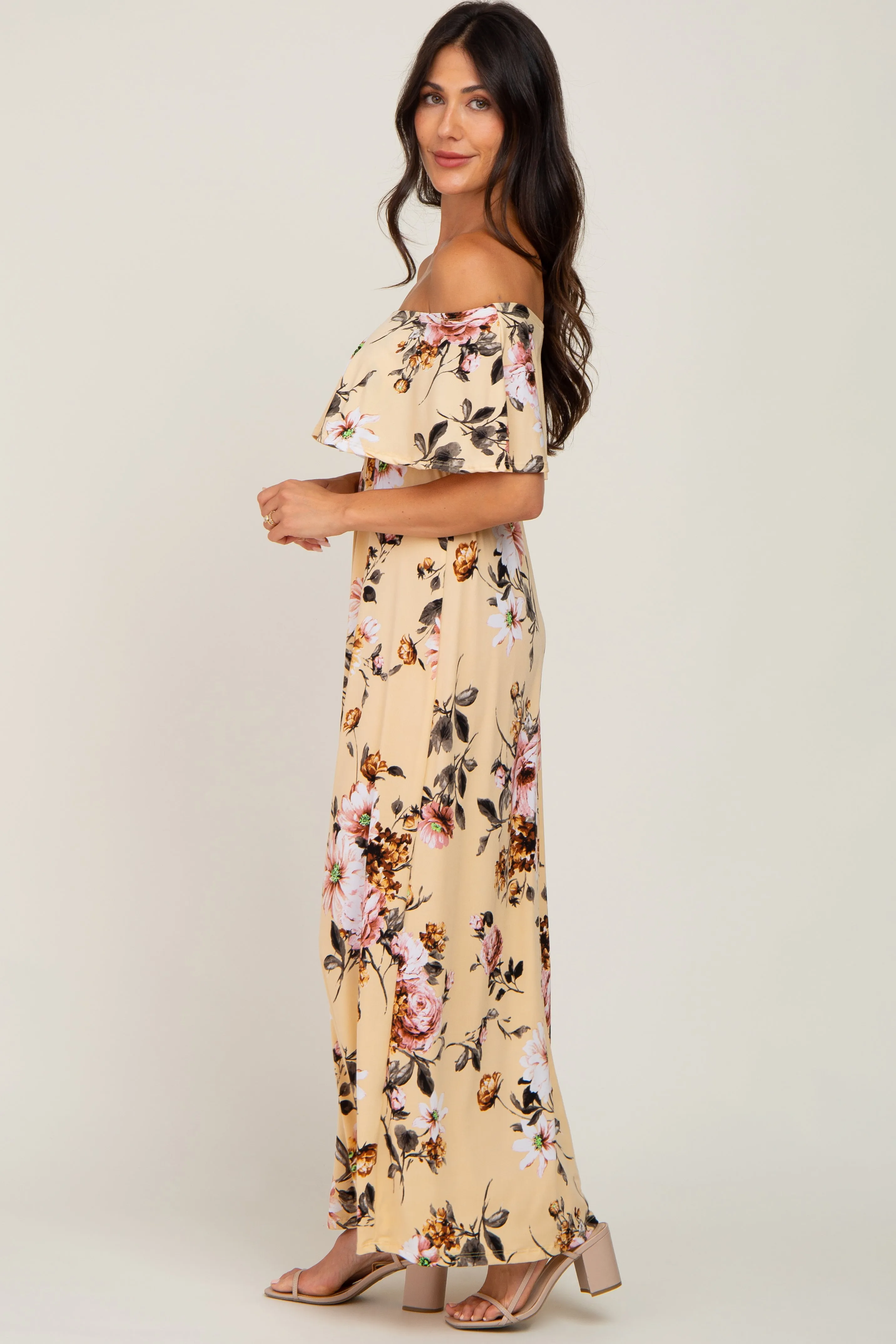 Yellow Floral Off Shoulder Maxi Dress sold by Pinkblush product image thumbnail 2
