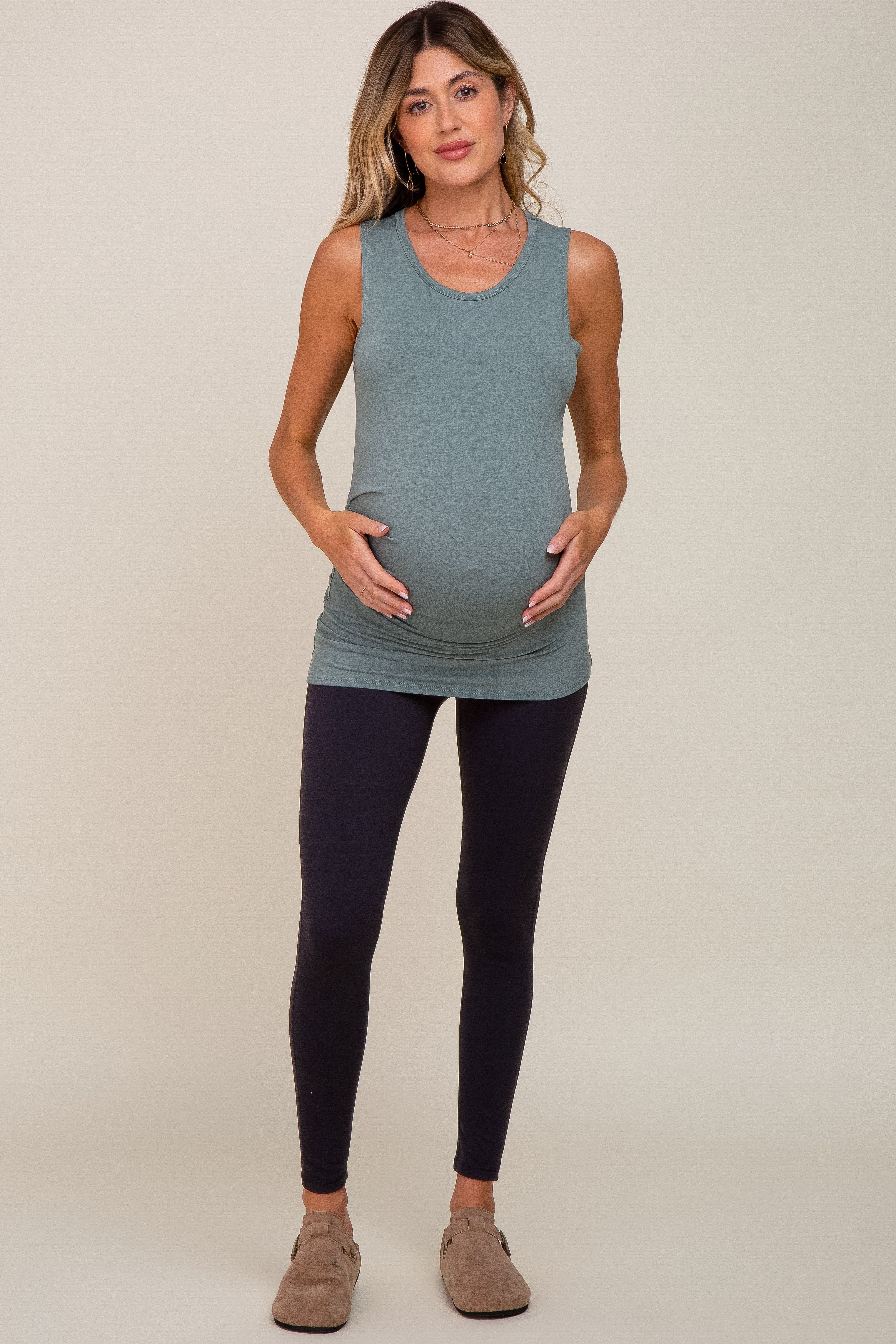 Light Olive Ruched Side Maternity Tank Top sold by Pinkblush product image thumbnail 4