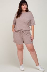 Taupe Pocket Front Plus Pajama Short Set sold by Pinkblush