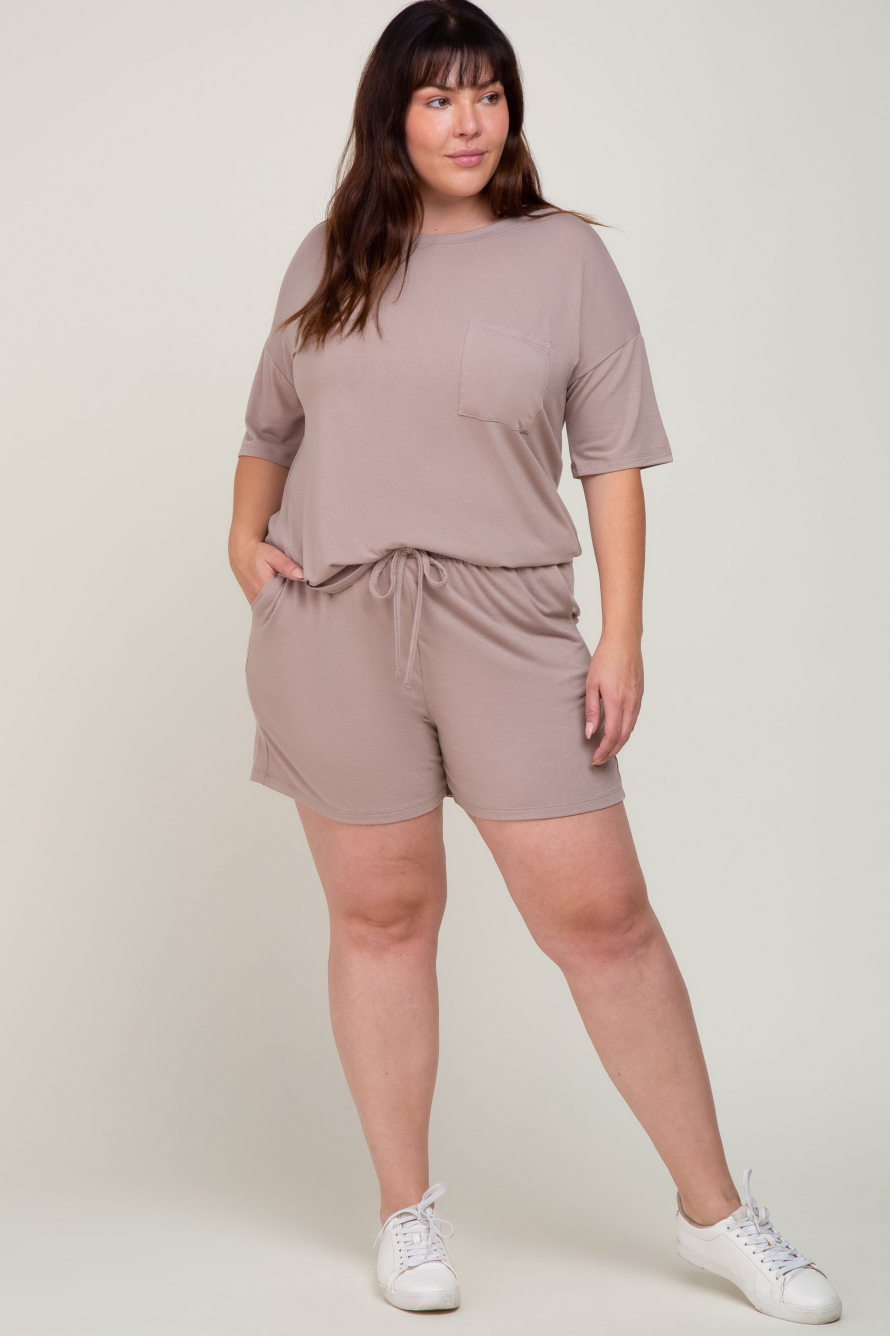 Taupe Pocket Front Plus Pajama Short Set sold by Pinkblush product image thumbnail 4