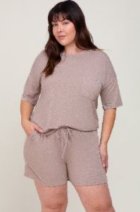 Taupe Pocket Front Plus Pajama Short Set sold by Pinkblush
