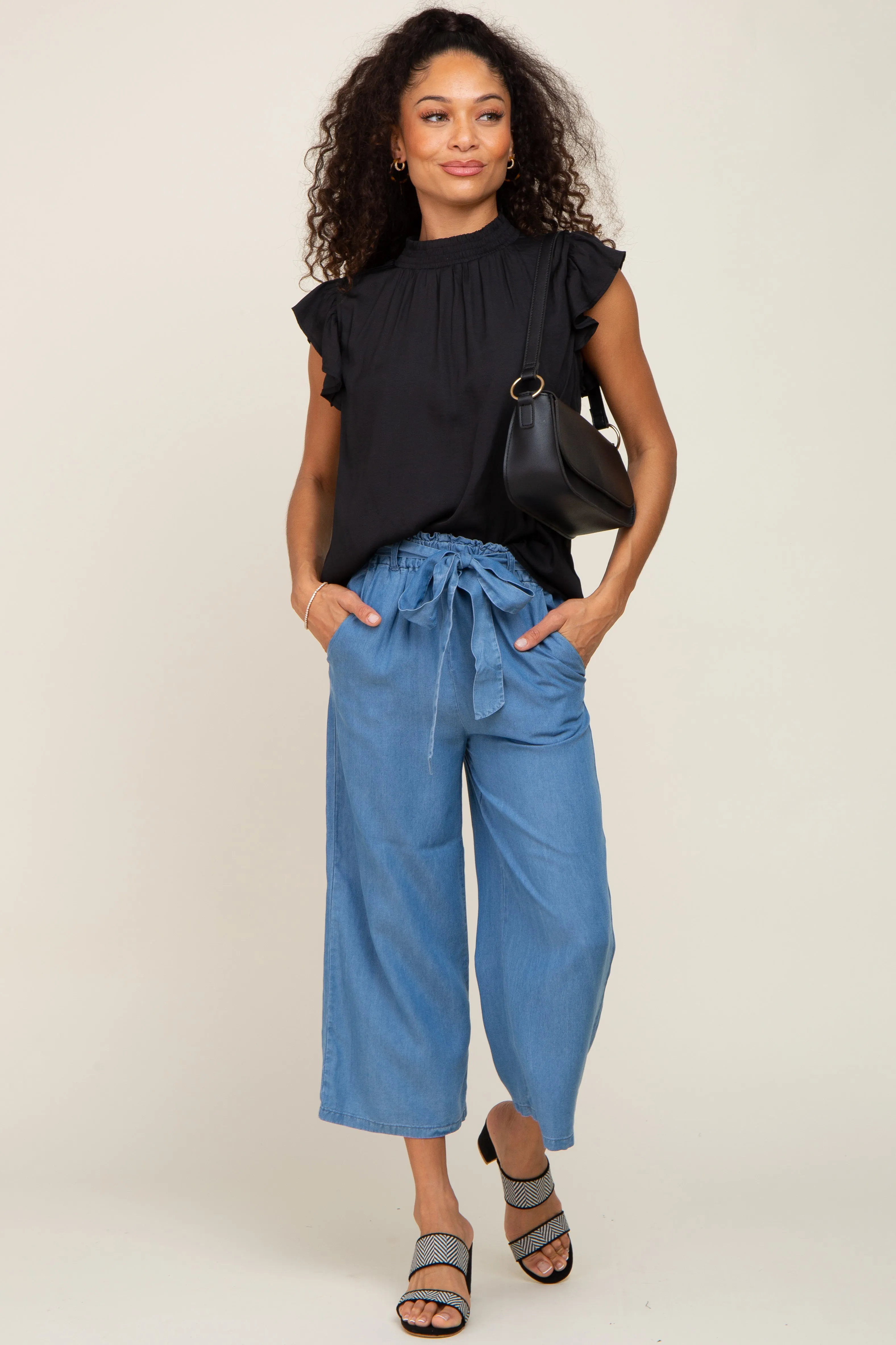 Black Mock Neck Flutter Blouse sold by Pinkblush product image thumbnail 2