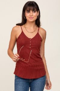 Dark Rust Ribbed Snap Button Maternity Cami sold by Pinkblush