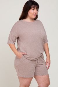 Taupe Pocket Front Plus Pajama Short Set sold by Pinkblush