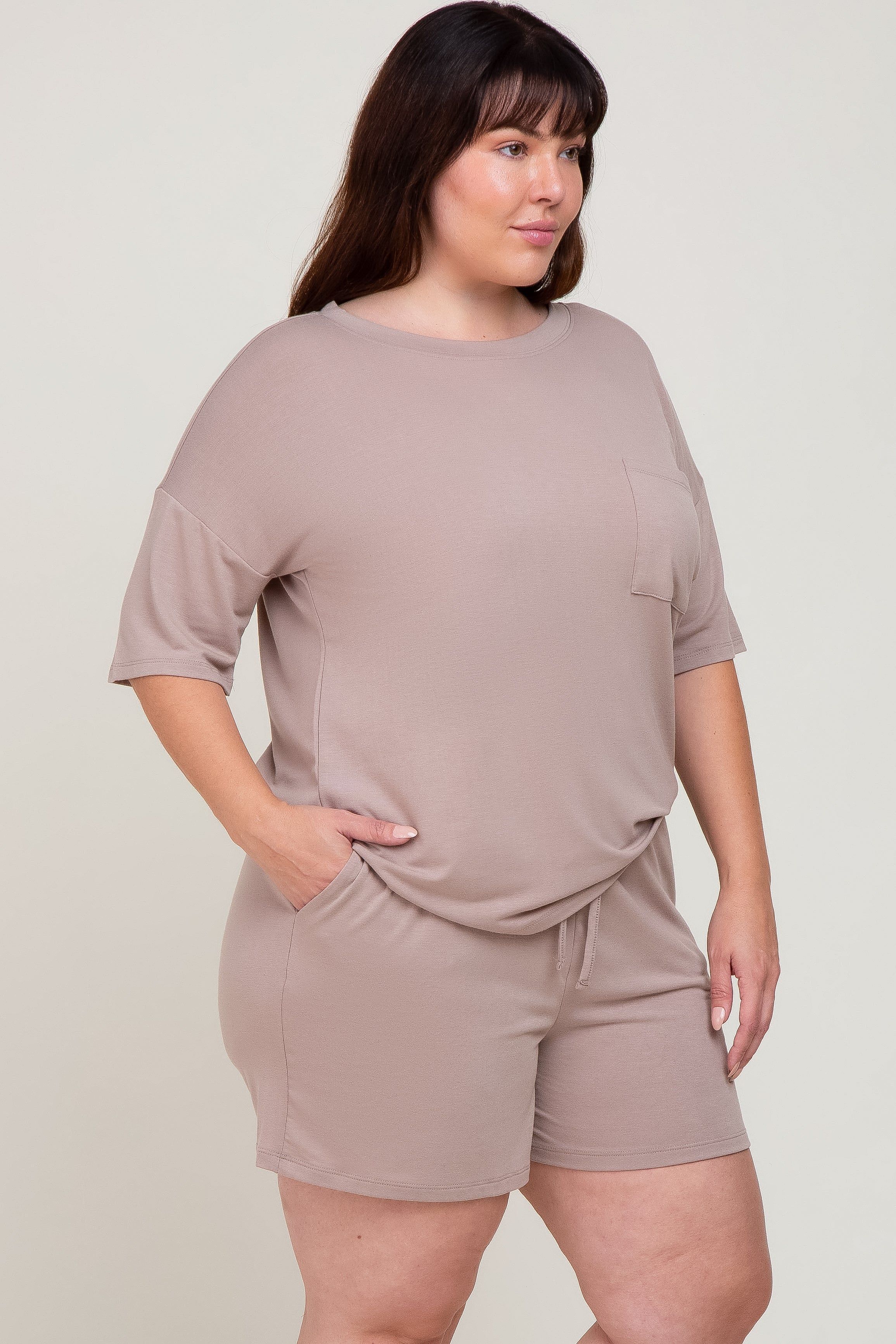 Taupe Pocket Front Plus Pajama Short Set sold by Pinkblush product image thumbnail 2