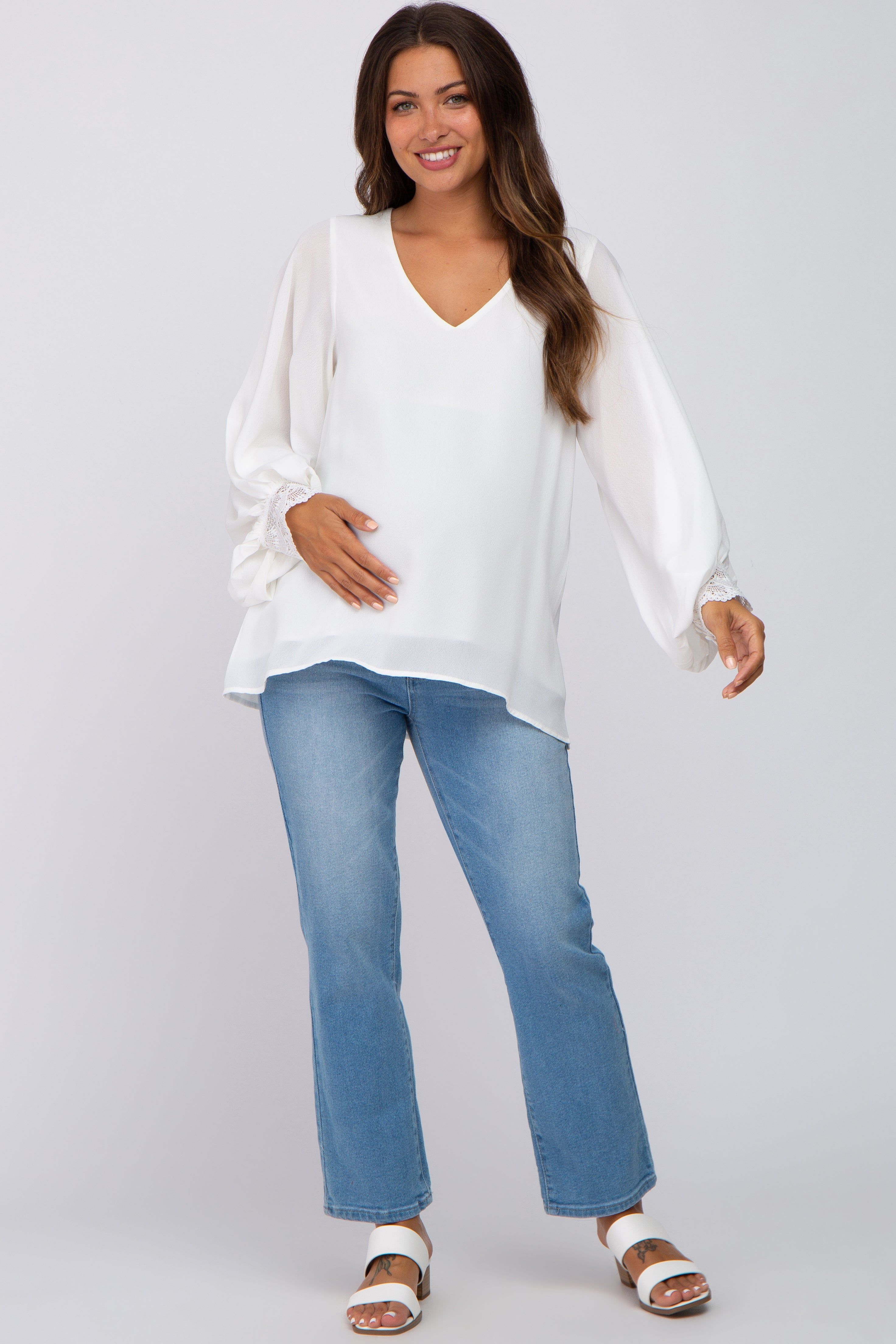 White Long Sleeve Crochet Lace Maternity Blouse sold by Pinkblush product image thumbnail 4