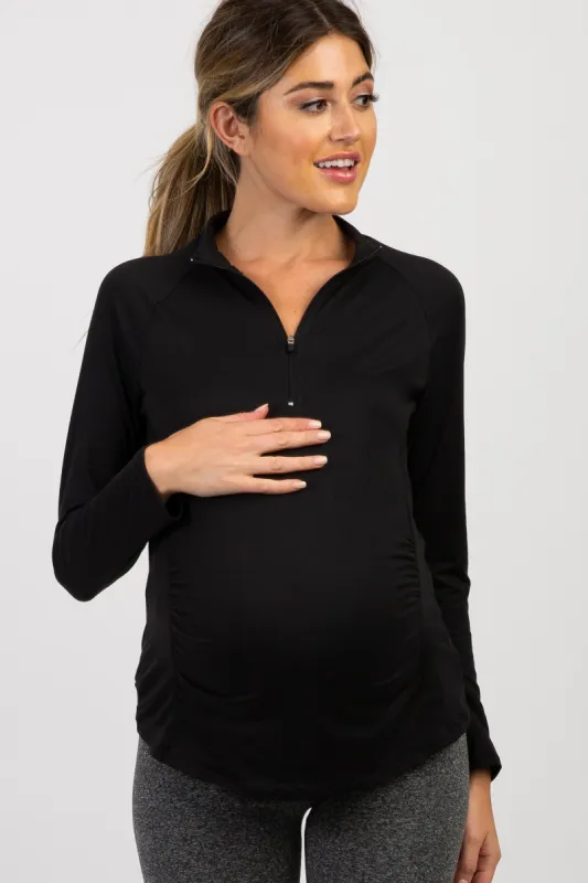 PinkBlush Black Long Sleeve Ruched Maternity Active Top sold by Pinkblush