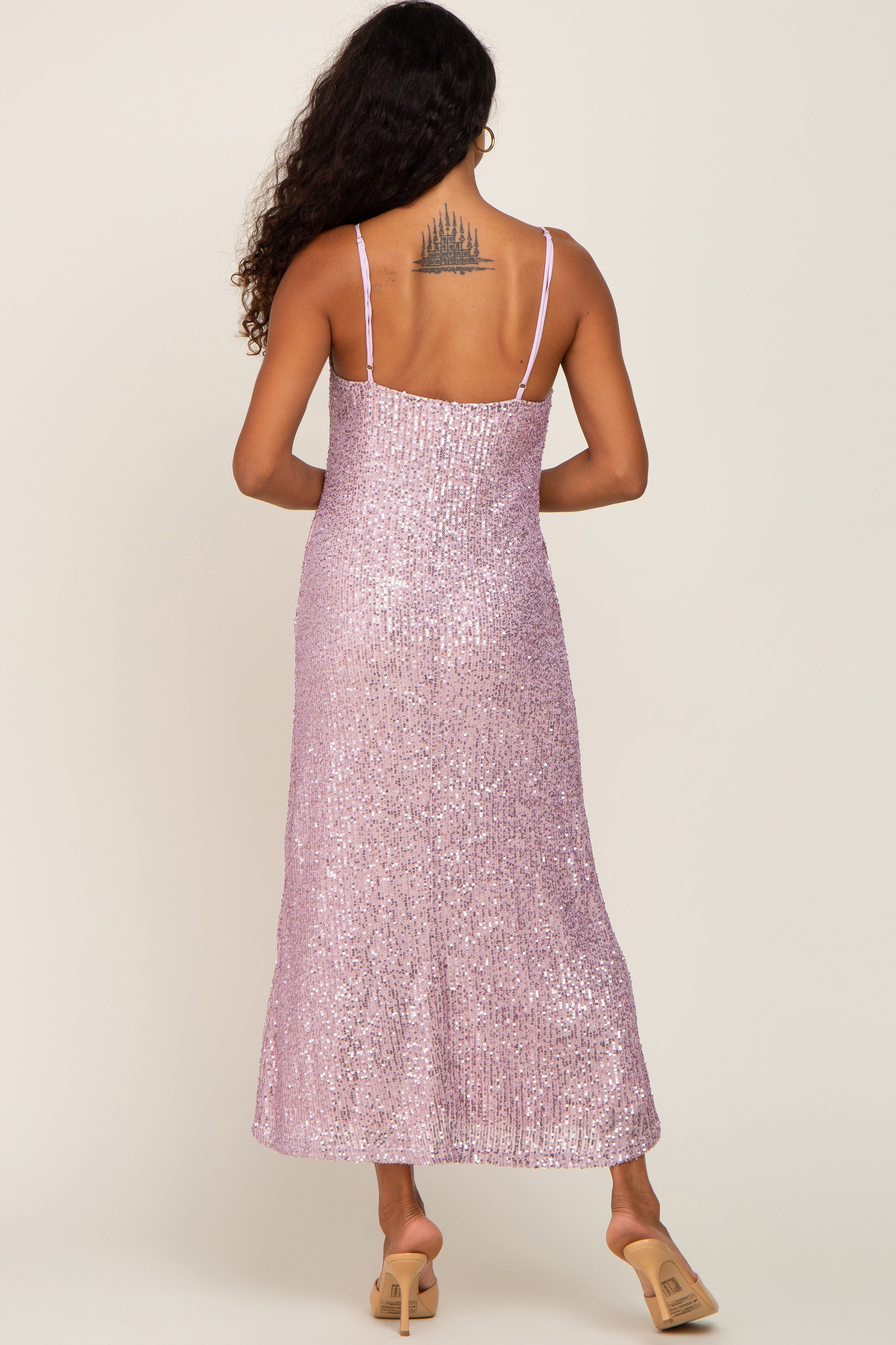 Pink V-Neck Sequin Midi Dress sold by Pinkblush product image thumbnail 3