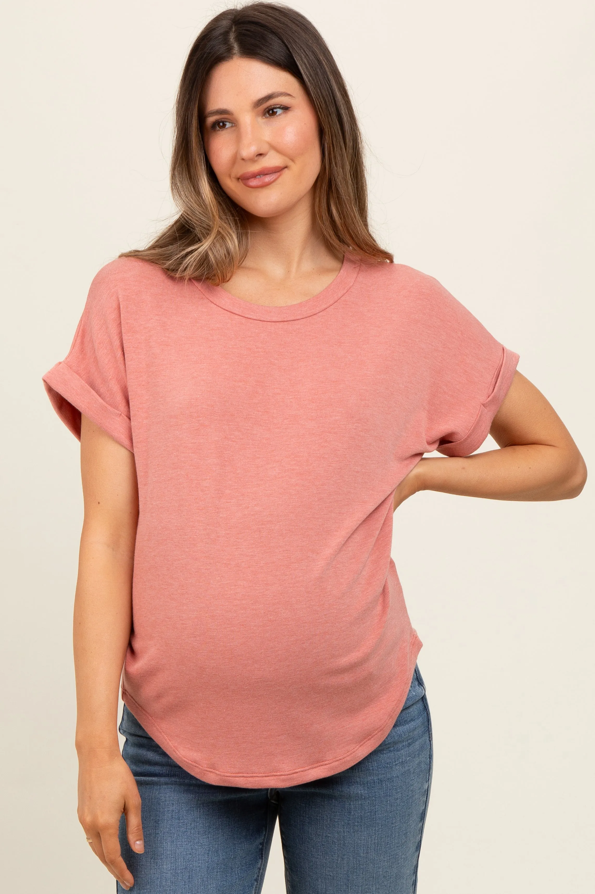 Peach Short Sleeve Terry Maternity Top sold by Pinkblush product image thumbnail 2