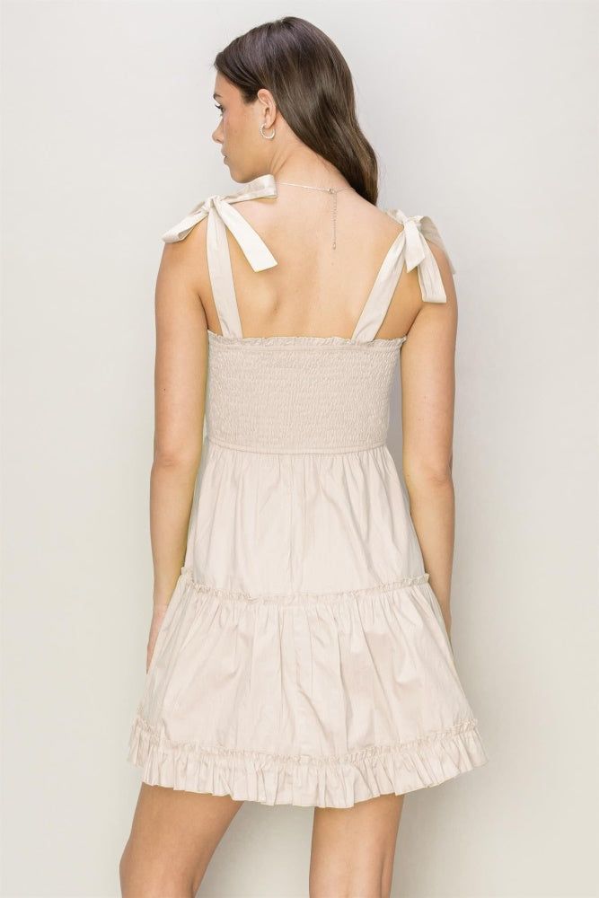 Sand Poplin Tie-Shoulder Mini Dress sold by Pinkblush product image thumbnail 3