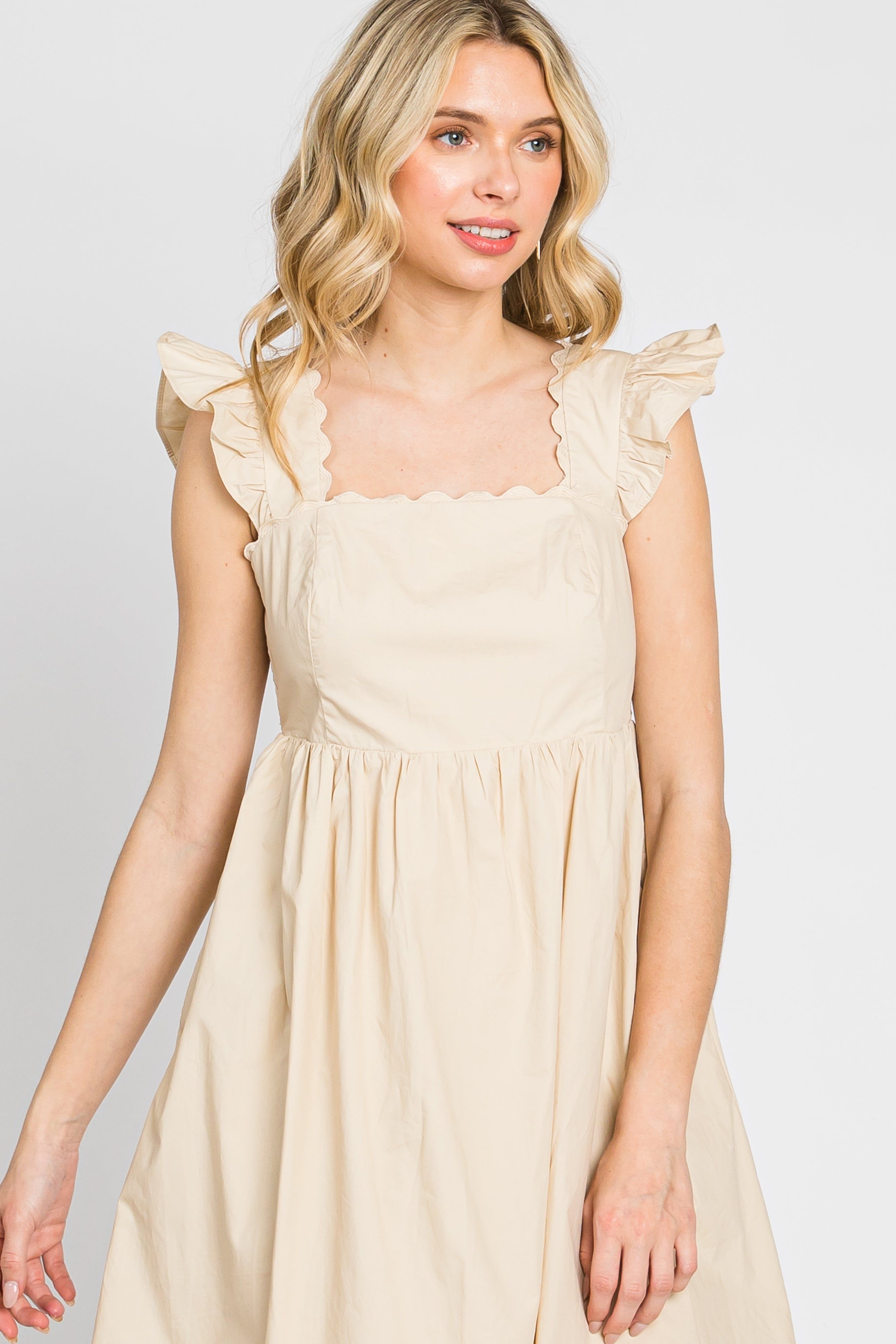 Beige Scallop Flutter Sleeve Midi Dress sold by Pinkblush product image thumbnail 5