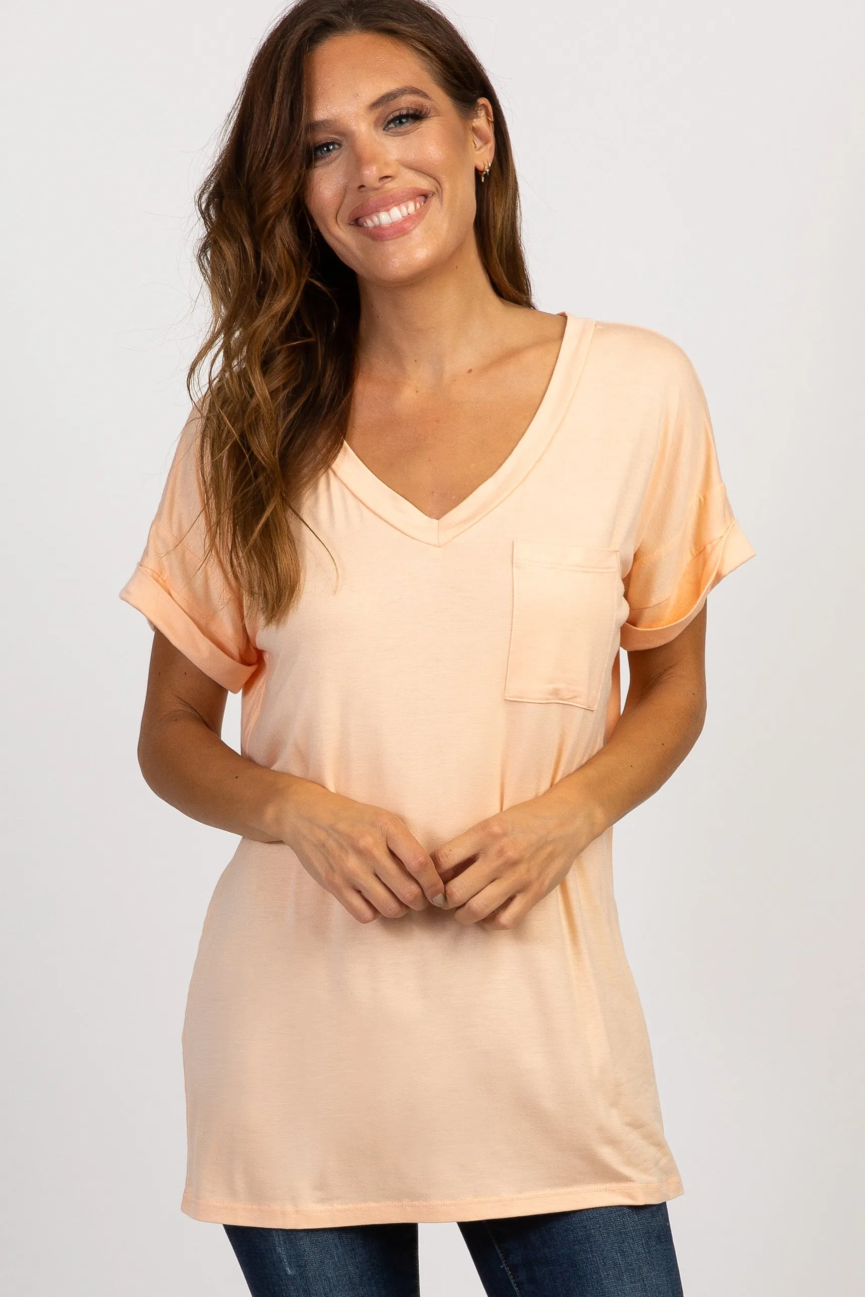Peach Basic V Neck Tee sold by Pinkblush