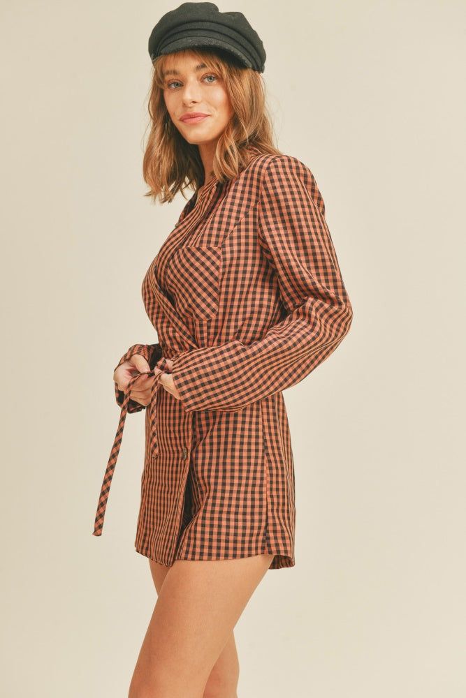 Clay Black Gingham Blazer Romper sold by Pinkblush