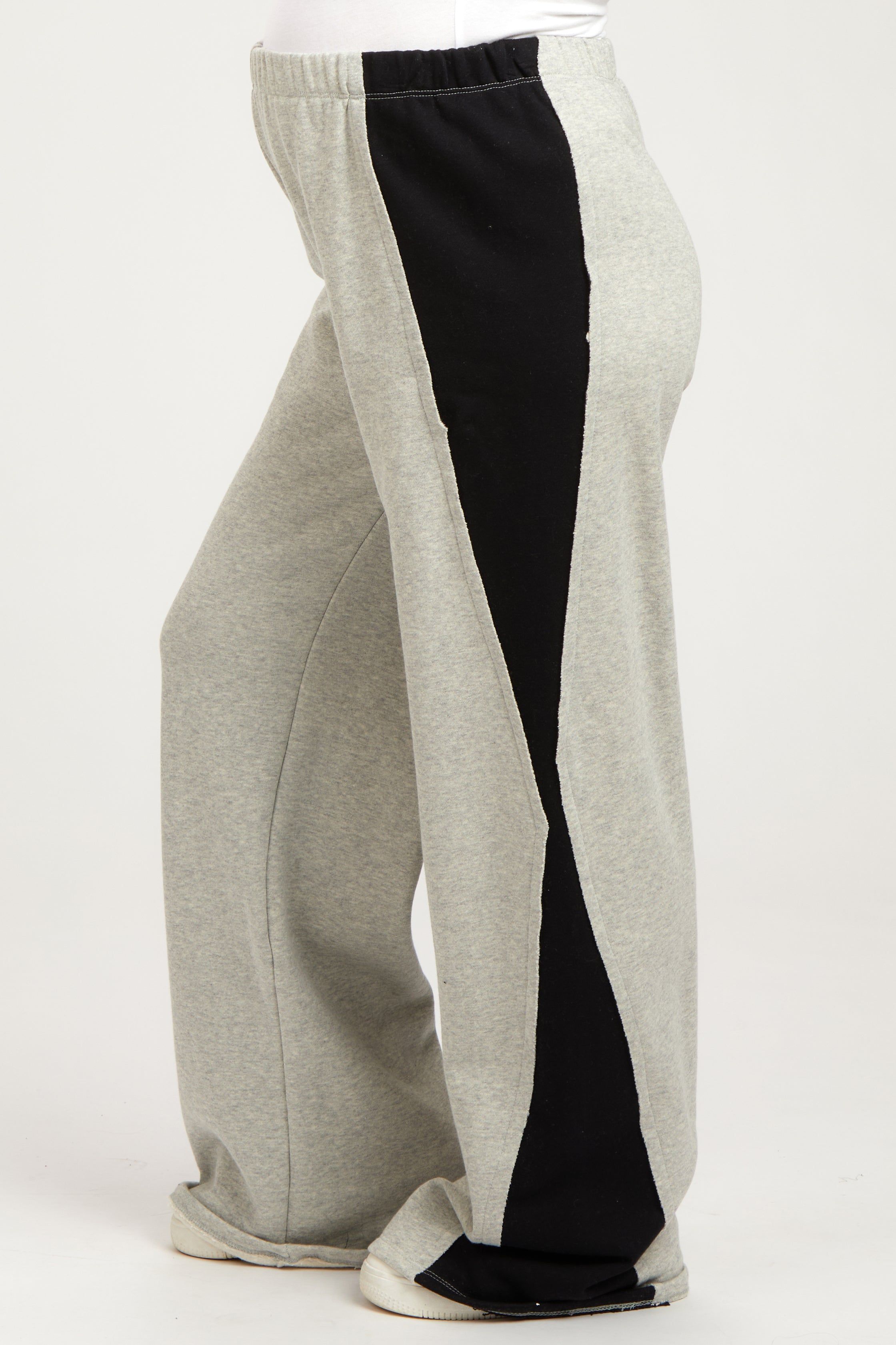 Heather Grey Contrast Side Wide Leg Fleece Maternity Lounge Pants sold by Pinkblush product image thumbnail 3