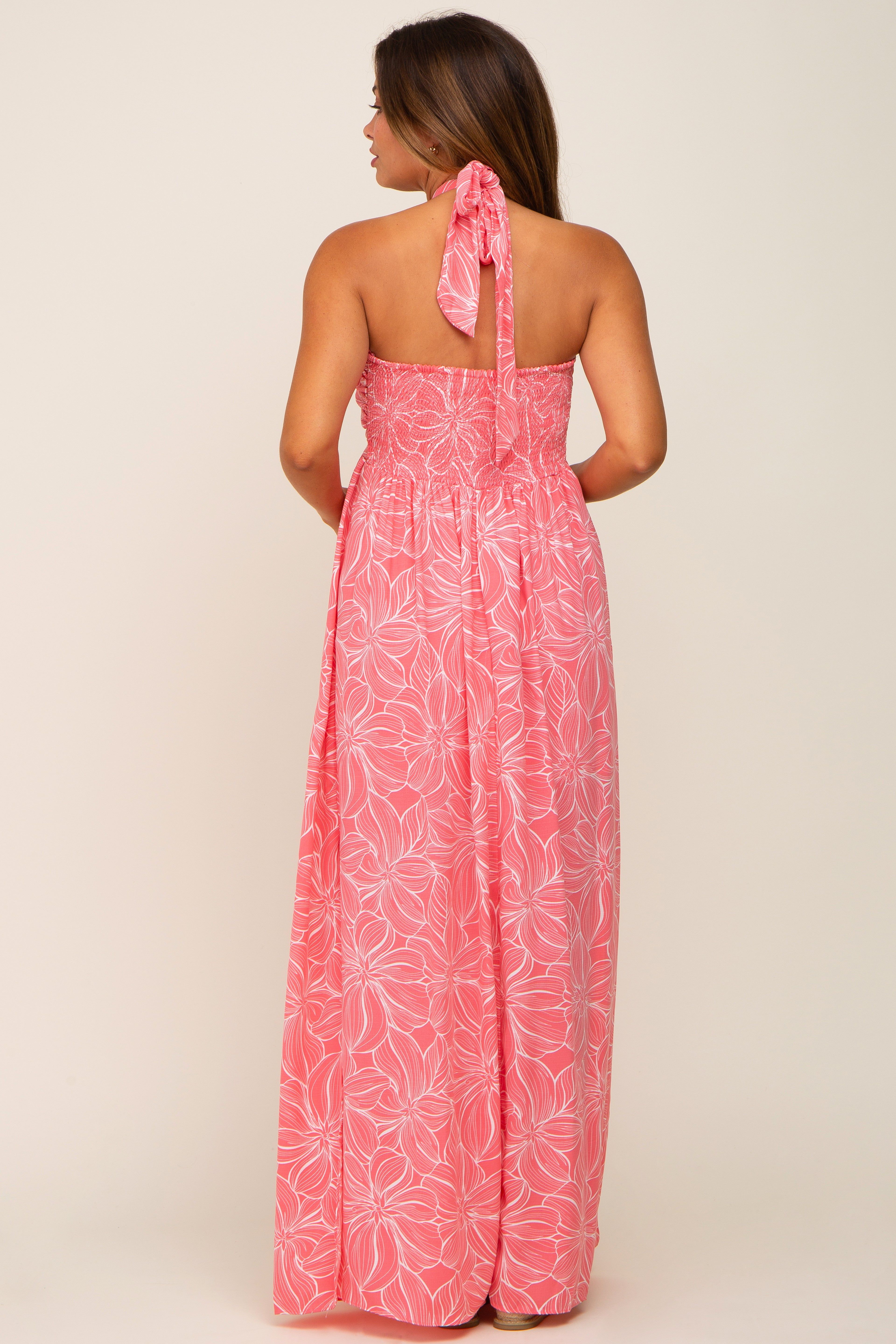 Coral Floral Halter Neck Maternity Maxi Dress sold by Pinkblush product image thumbnail 3