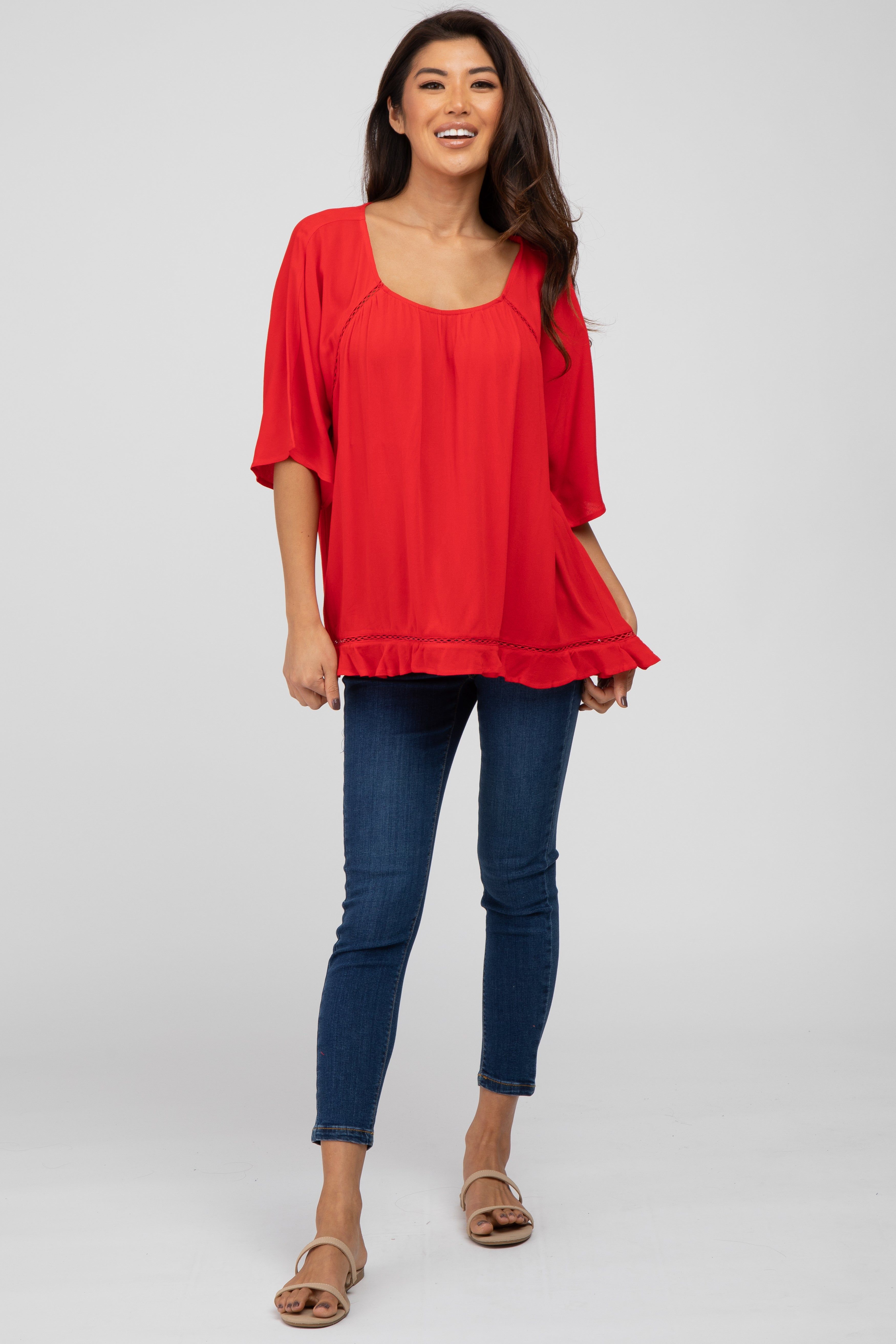 Red Crochet Accent Dolman Top sold by Pinkblush product image thumbnail 4