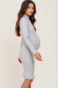 Heather Grey Ribbed Mock Neck Maternity Dress sold by Pinkblush