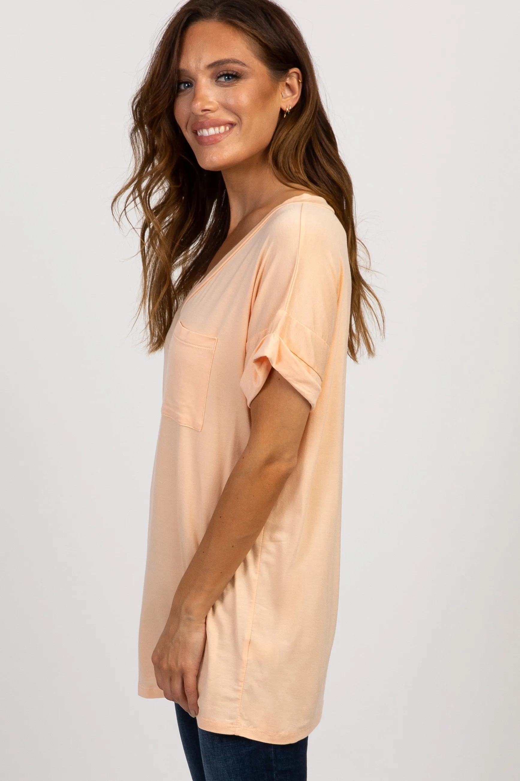 Peach Basic V Neck Tee sold by Pinkblush product image thumbnail 2