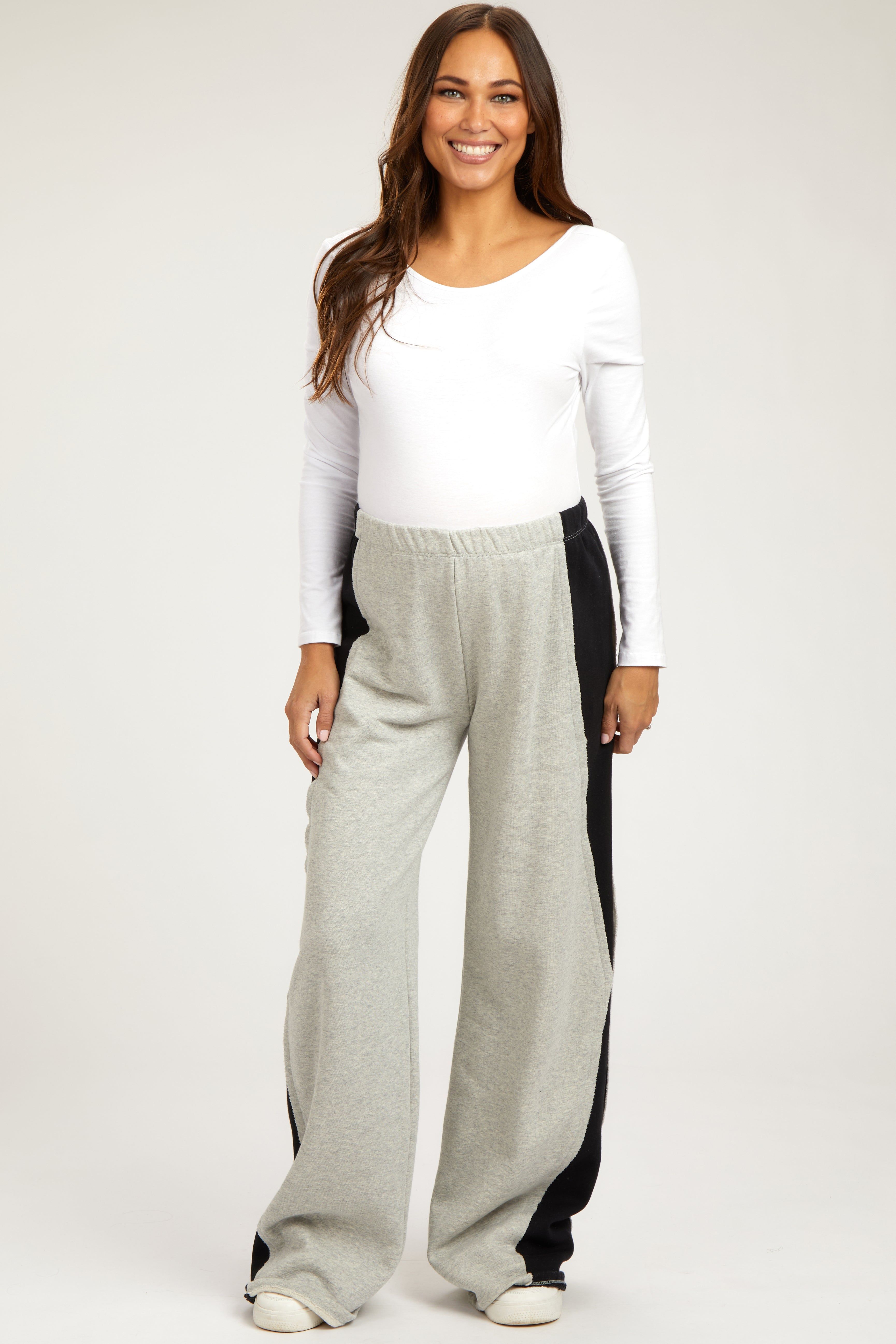 Heather Grey Contrast Side Wide Leg Fleece Maternity Lounge Pants sold by Pinkblush