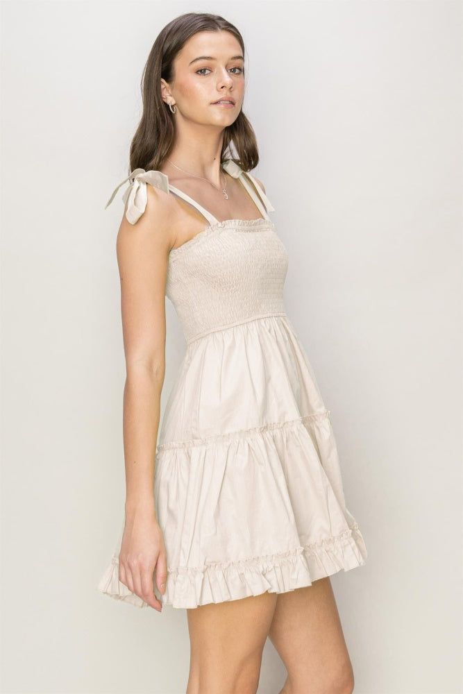 Sand Poplin Tie-Shoulder Mini Dress sold by Pinkblush product image thumbnail 2