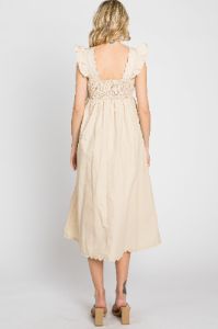 Beige Scallop Flutter Sleeve Midi Dress sold by Pinkblush