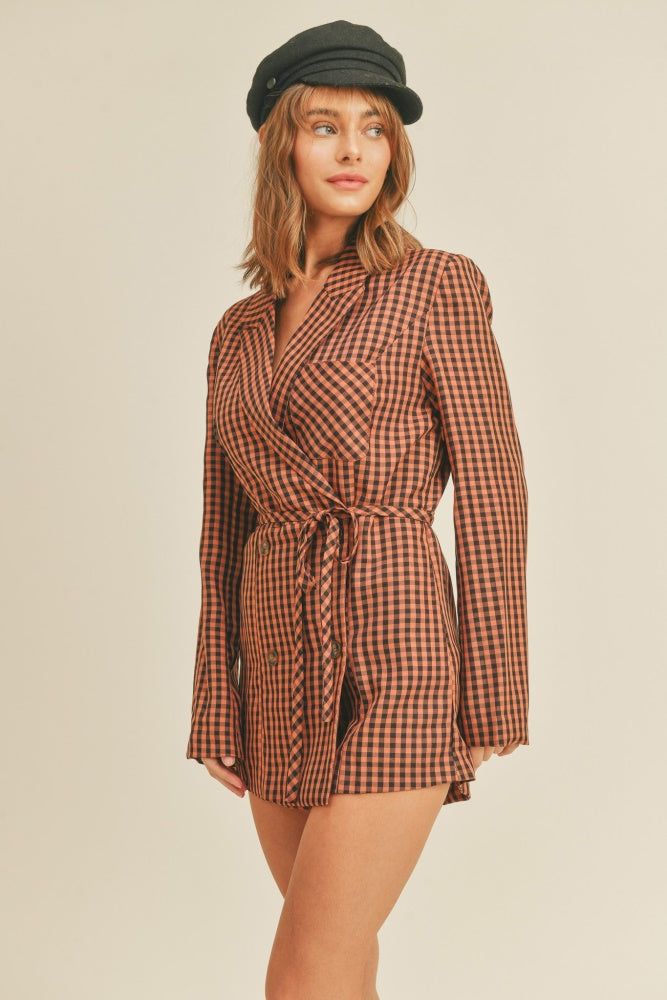Clay Black Gingham Blazer Romper sold by Pinkblush product image thumbnail 3