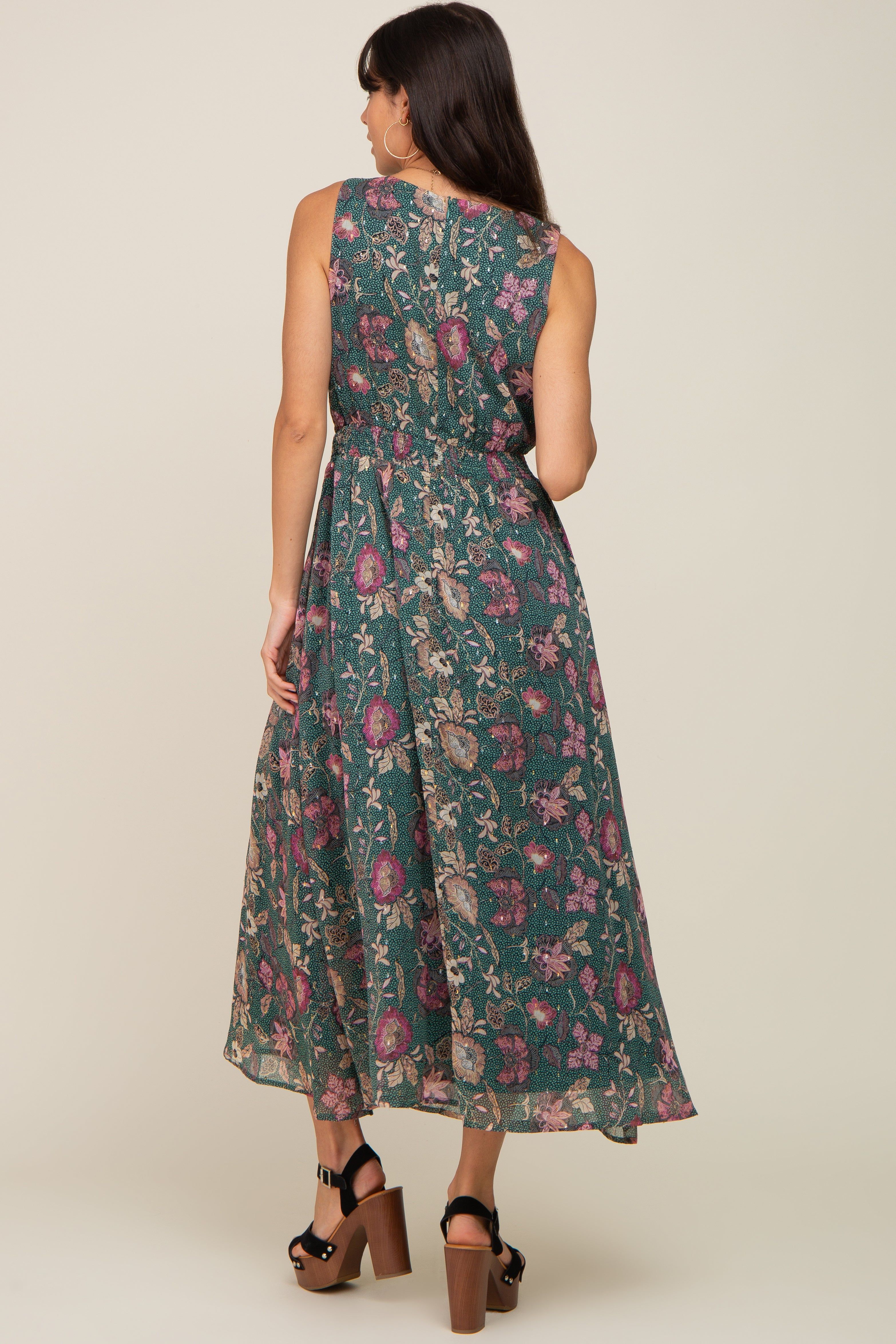 Forest Green Floral Maxi Dress sold by Pinkblush product image thumbnail 3