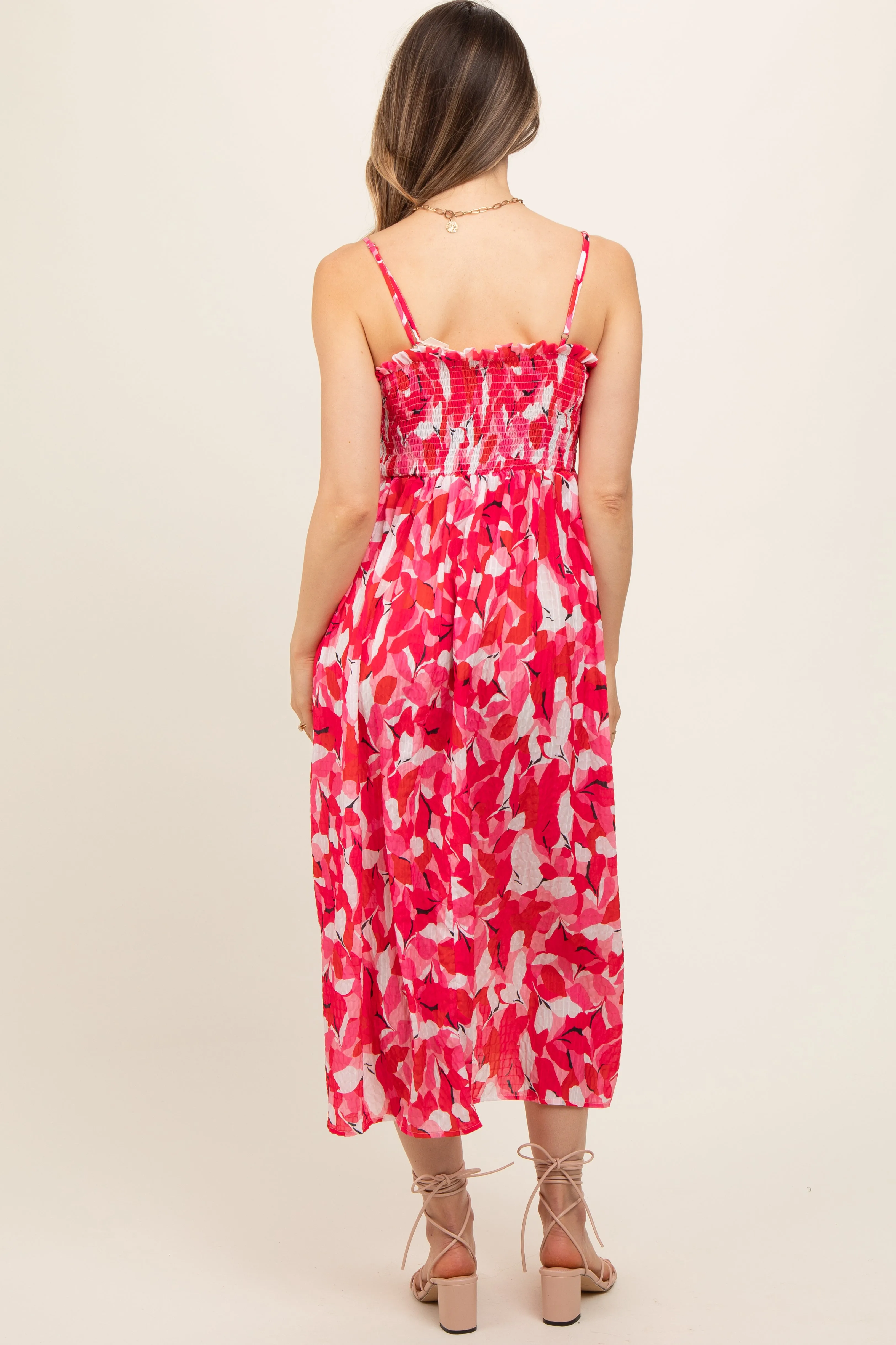 Fuchsia Abstract Floral Smocked Maternity Midi Dress sold by Pinkblush product image thumbnail 3