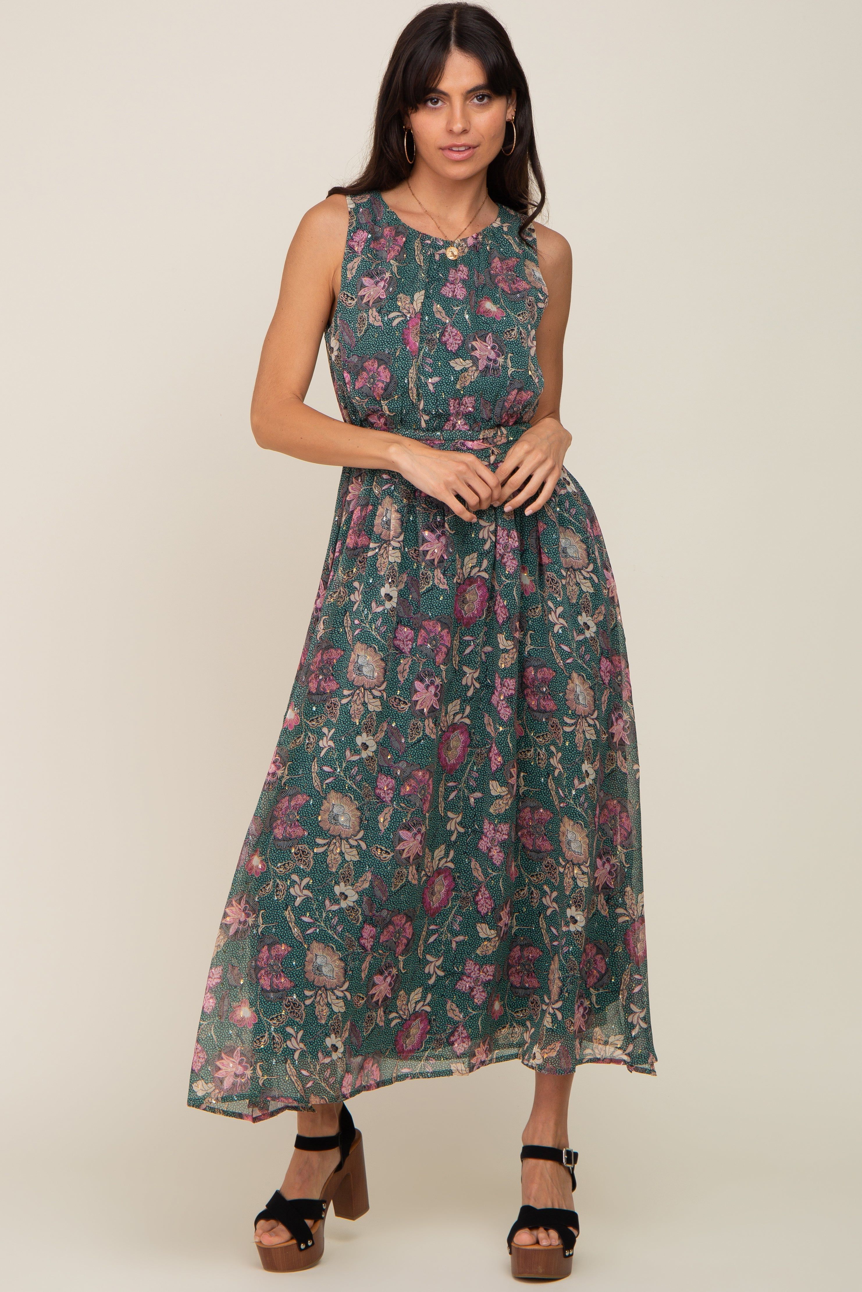 Forest Green Floral Maxi Dress sold by Pinkblush product image thumbnail 4
