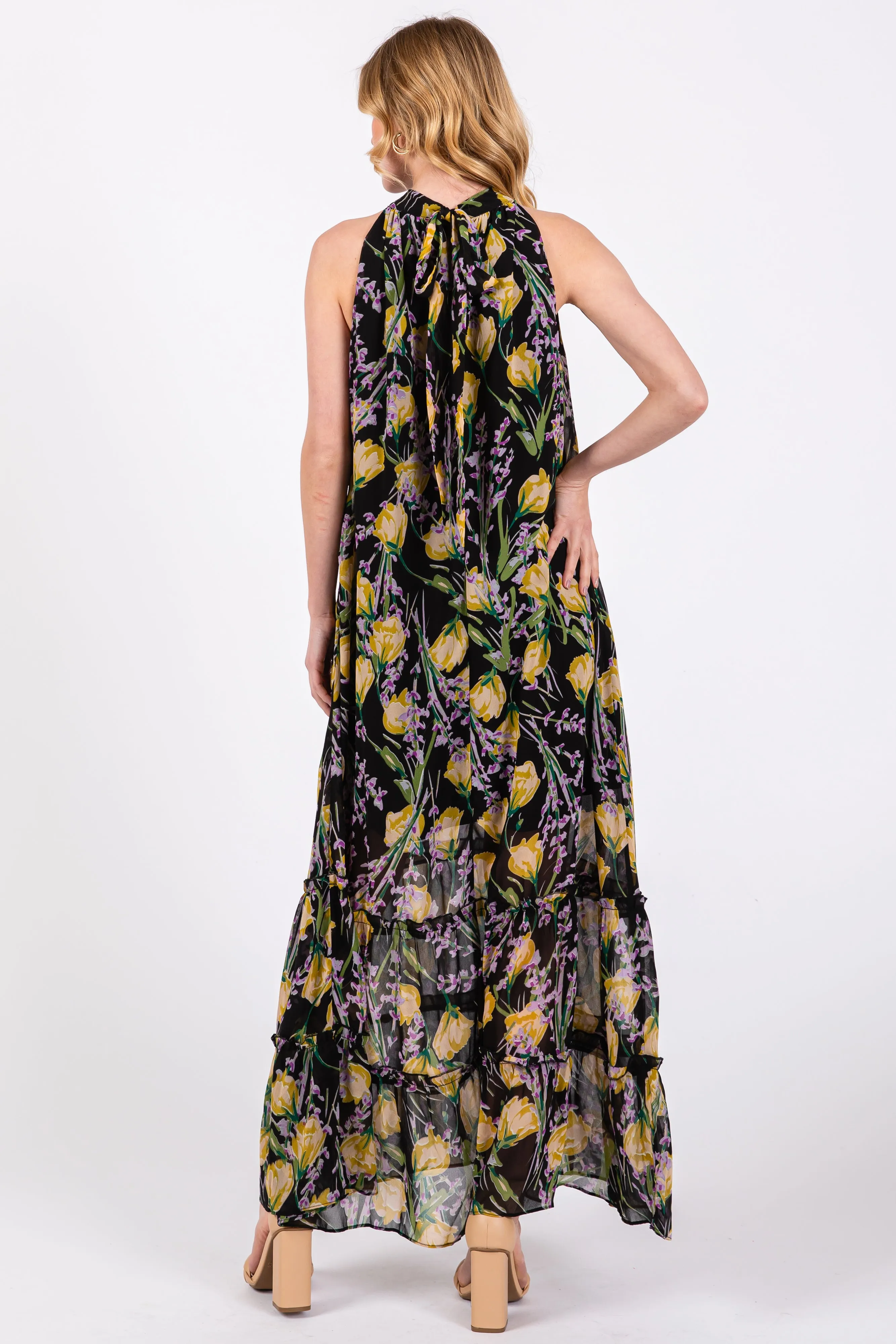 Black Floral Halter Maxi Dress sold by Pinkblush product image thumbnail 3