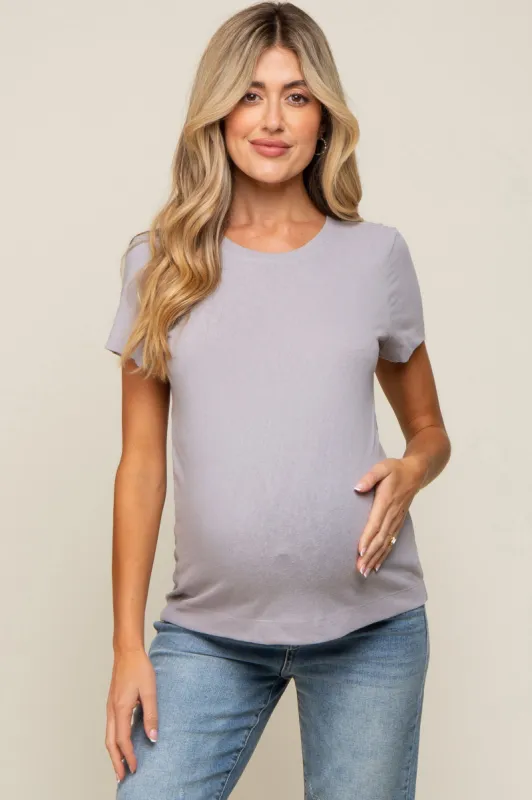Grey Short Sleeve Maternity Top sold by Pinkblush