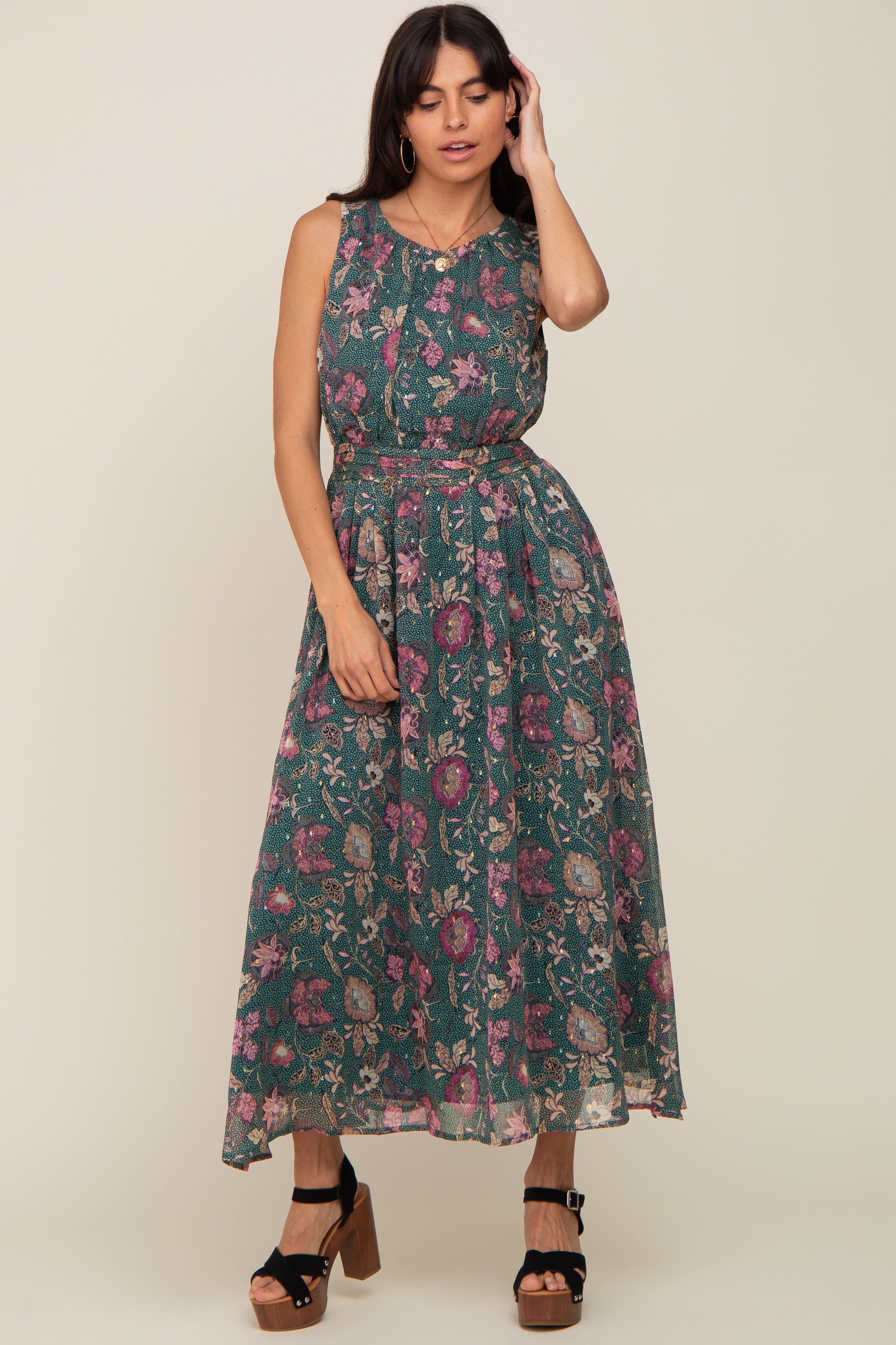 Forest Green Floral Maxi Dress sold by Pinkblush product image thumbnail 5