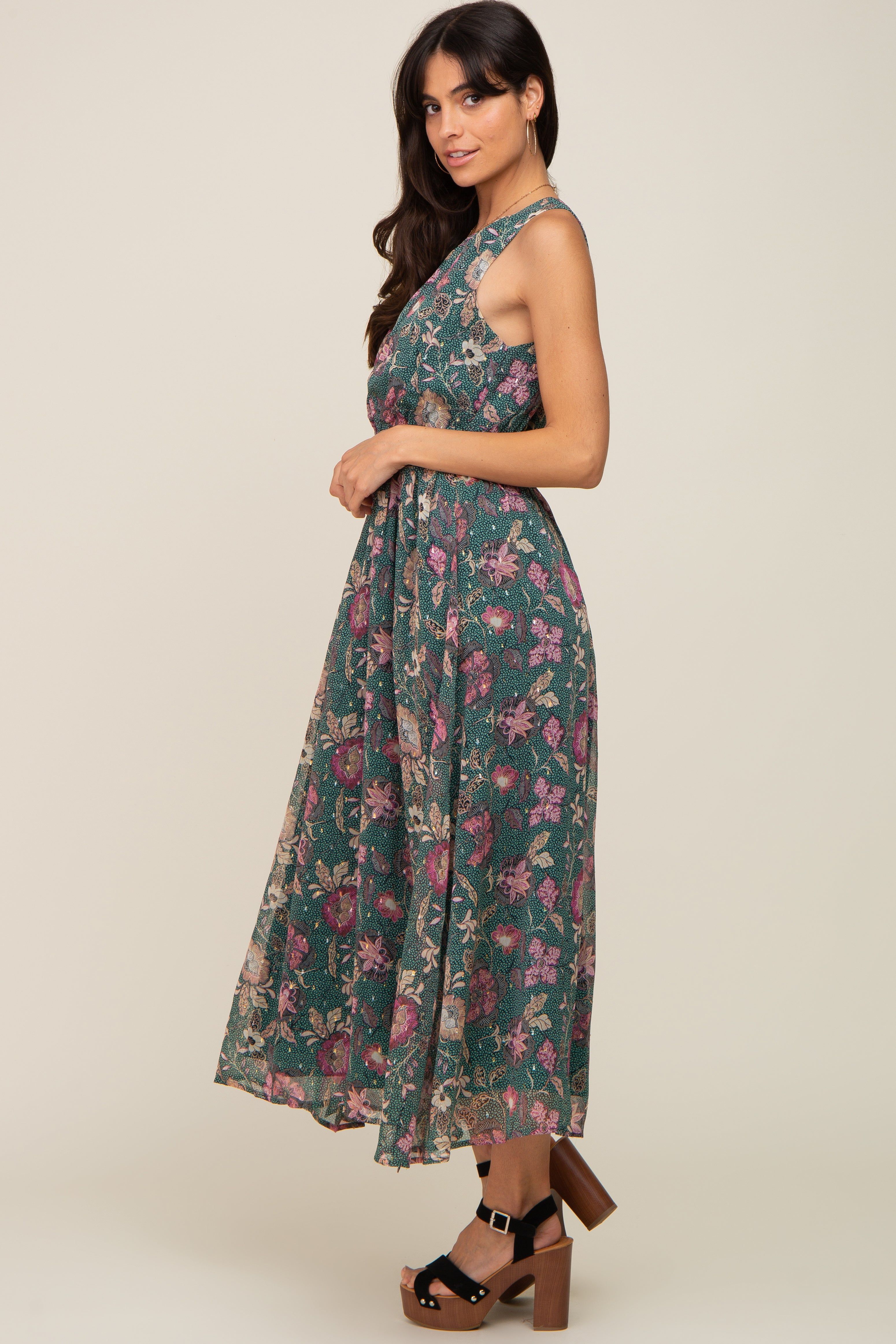 Forest Green Floral Maxi Dress sold by Pinkblush product image thumbnail 2
