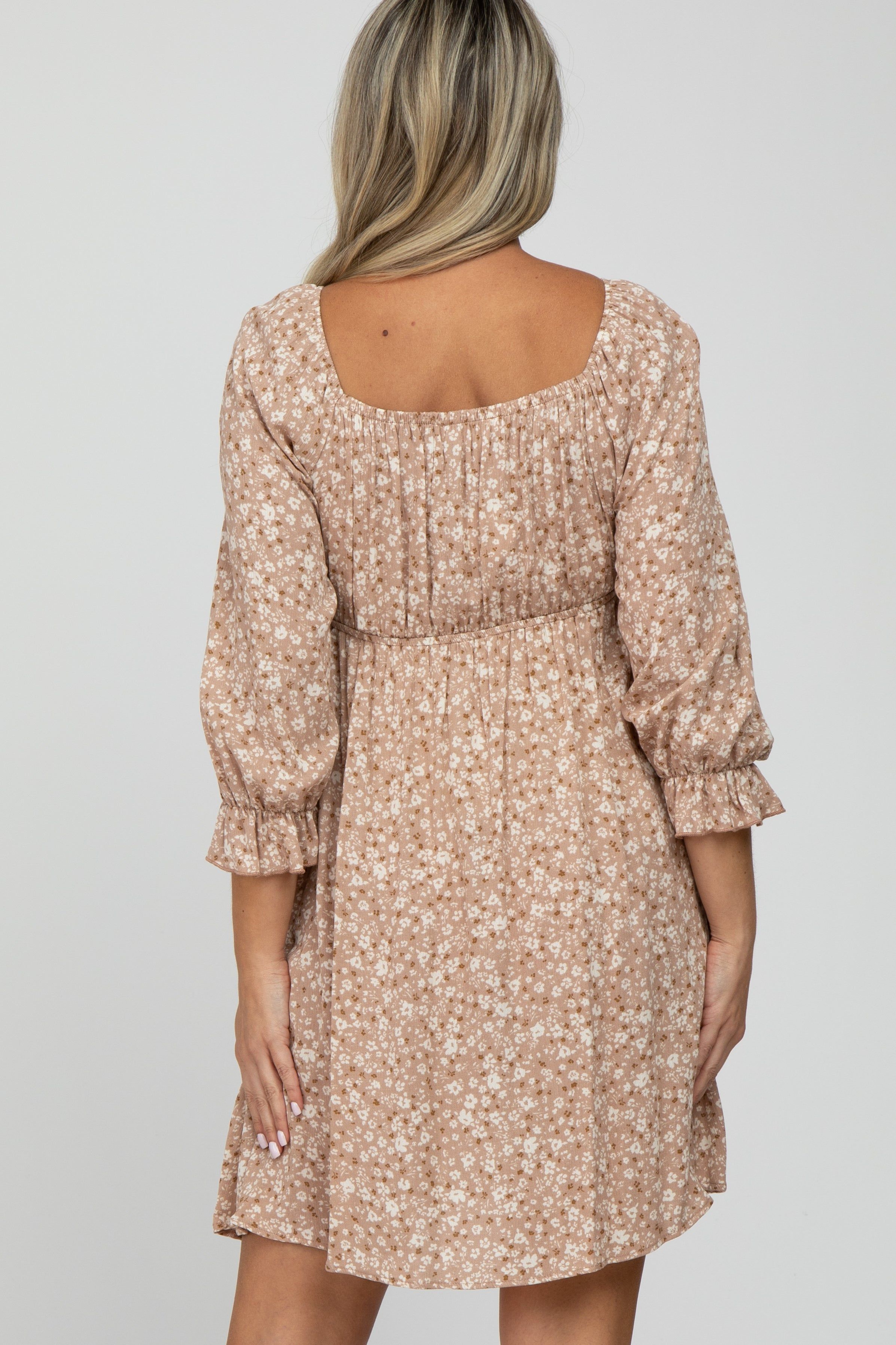 Taupe Floral 3/4 Sleeve Maternity Dress sold by Pinkblush product image thumbnail 4