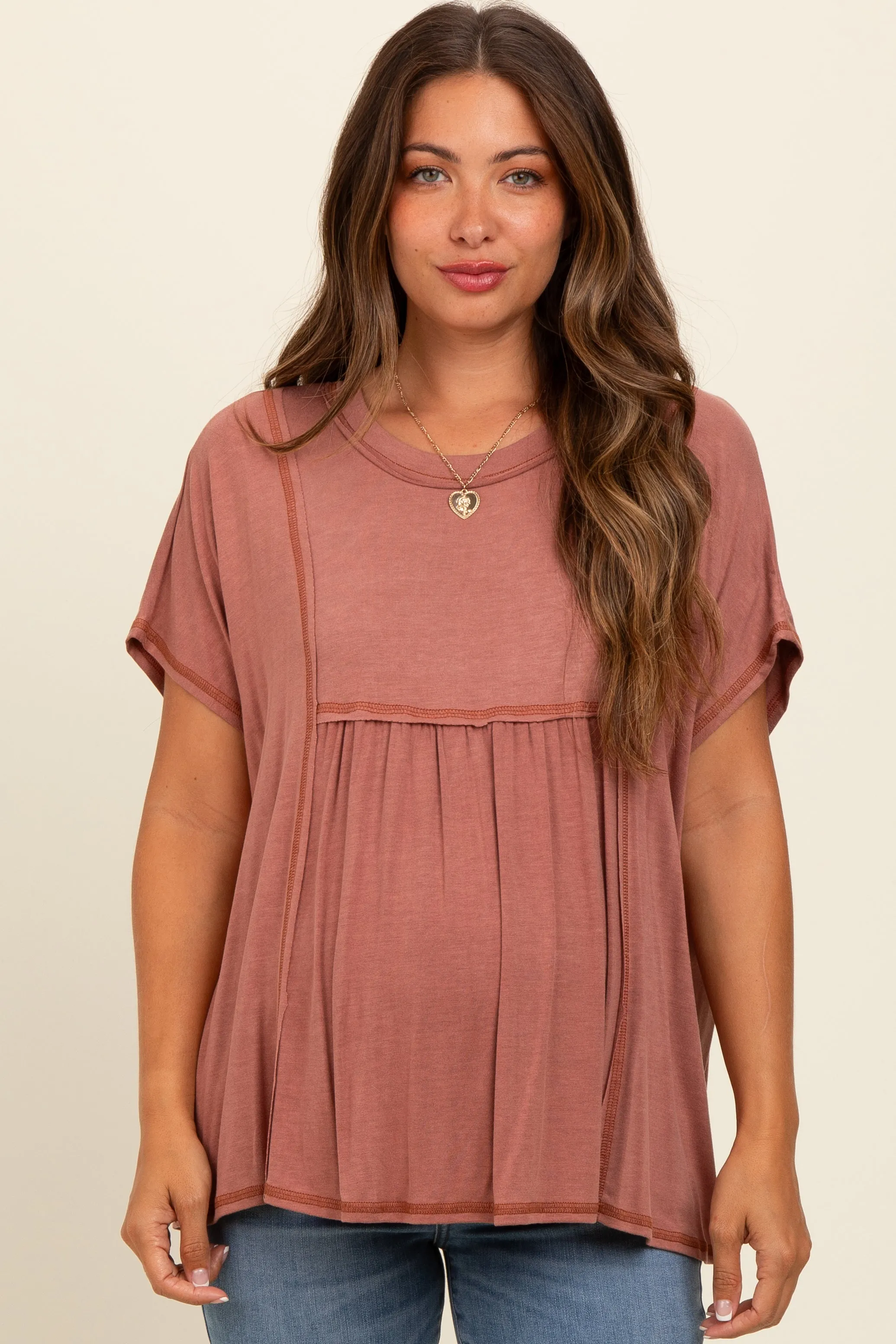 Rust Flutter Sleeve Maternity Top sold by Pinkblush