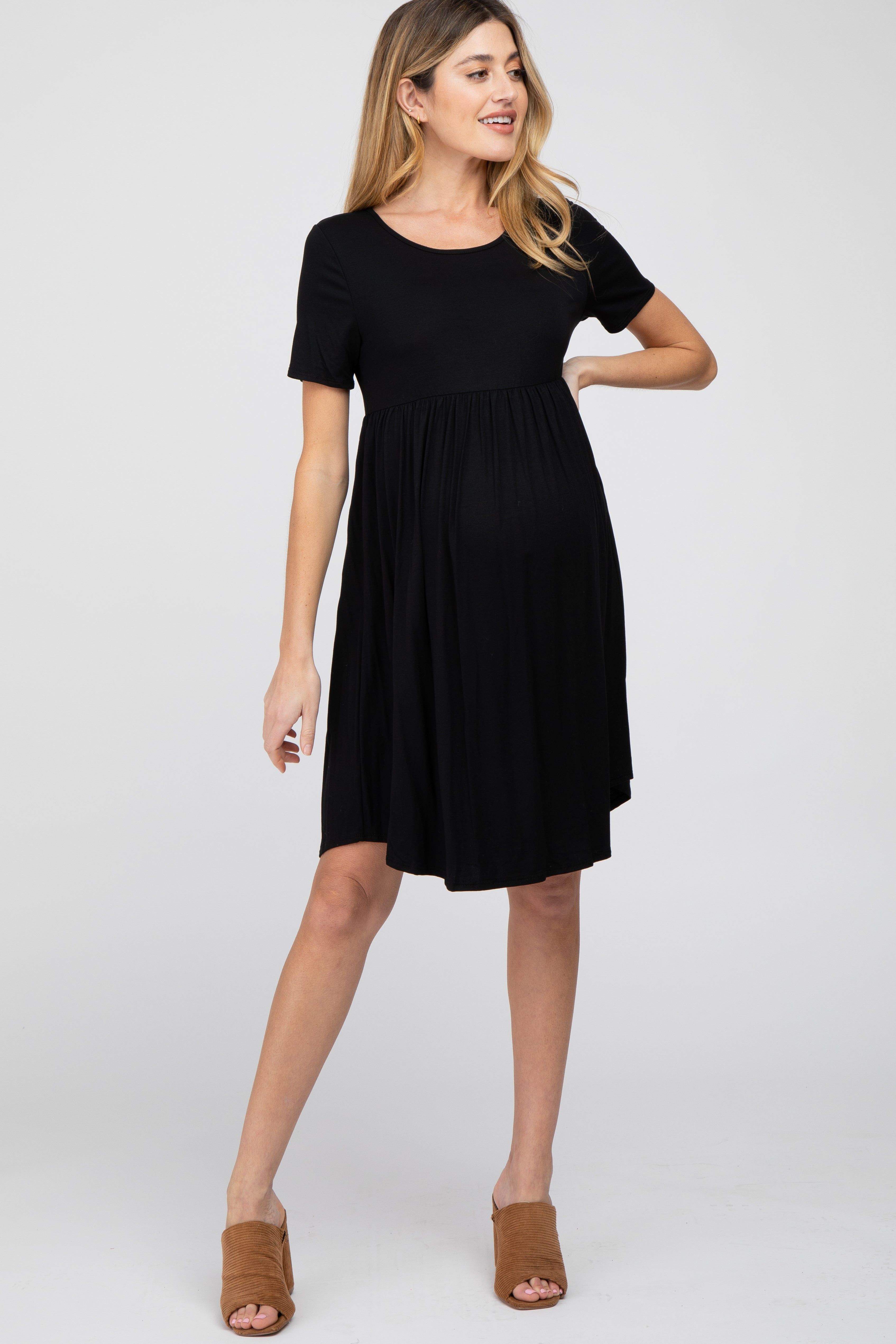 Black Babydoll Round Hem Maternity Dress sold by Pinkblush