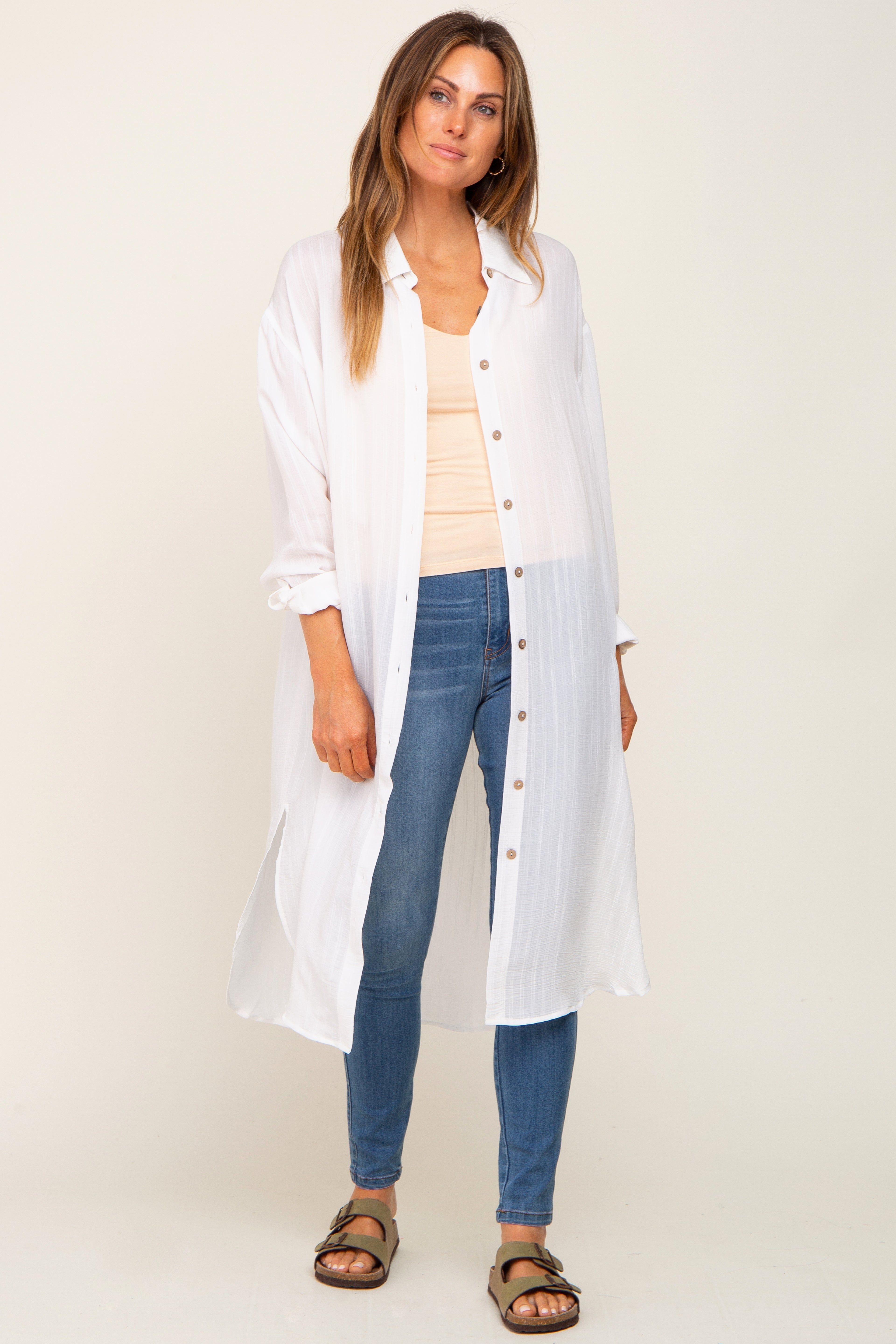 White Striped Lightweight Button Down Top sold by Pinkblush product image thumbnail 4