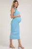 Blue Ribbed Knit Sleeveless Fitted Maternity Midi Dress sold by Pinkblush