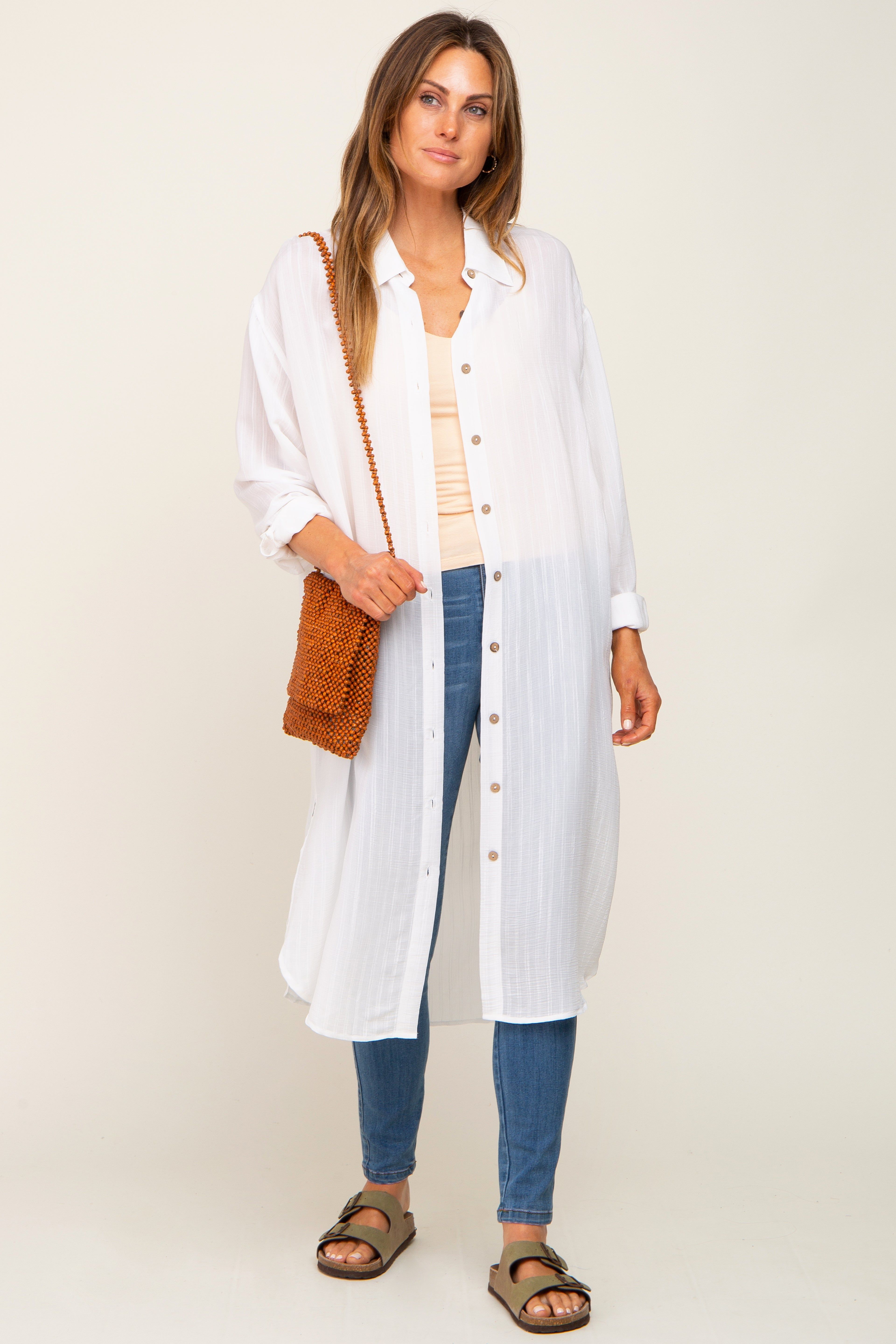 White Striped Lightweight Button Down Top sold by Pinkblush product image thumbnail 5