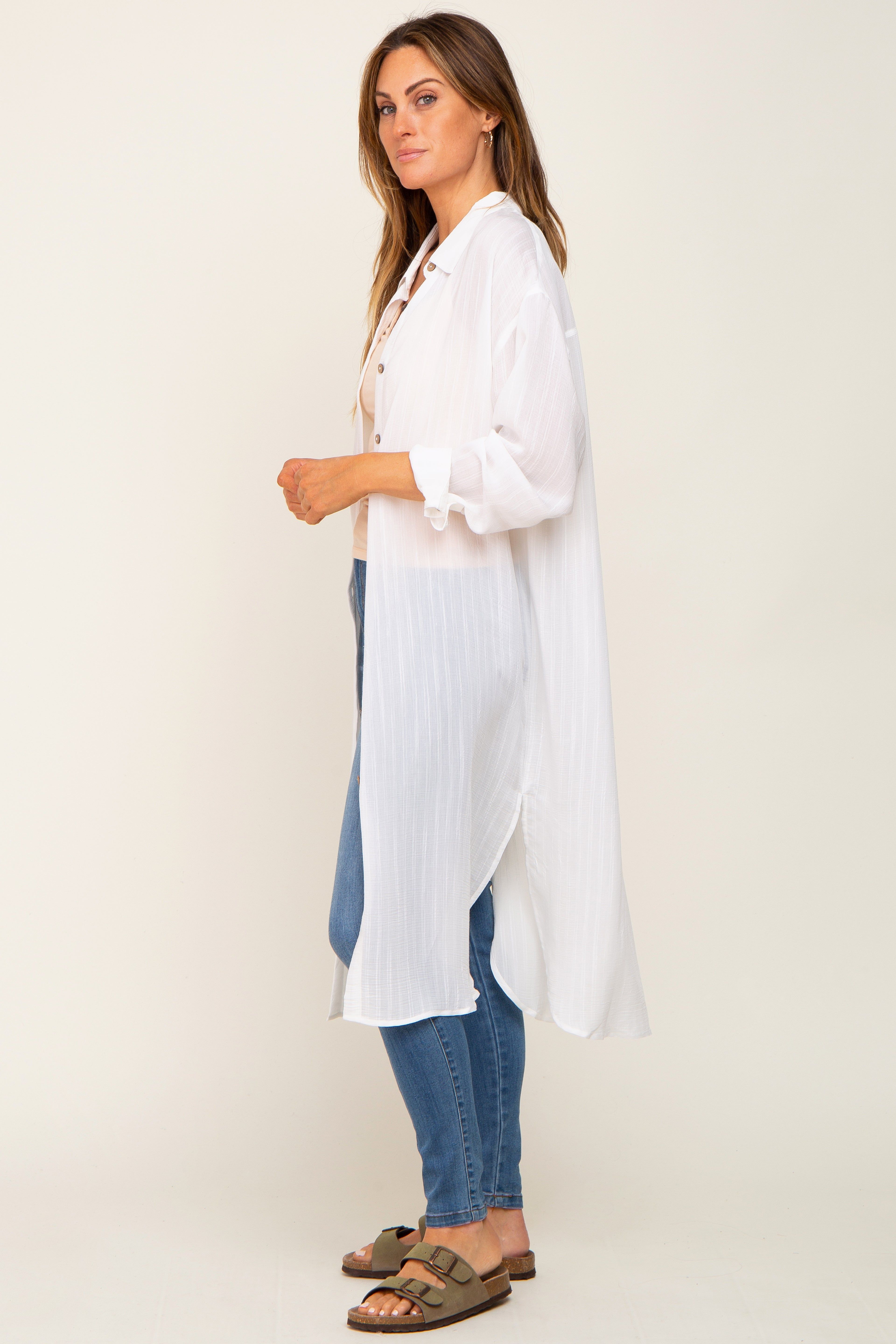 White Striped Lightweight Button Down Top sold by Pinkblush product image thumbnail 2