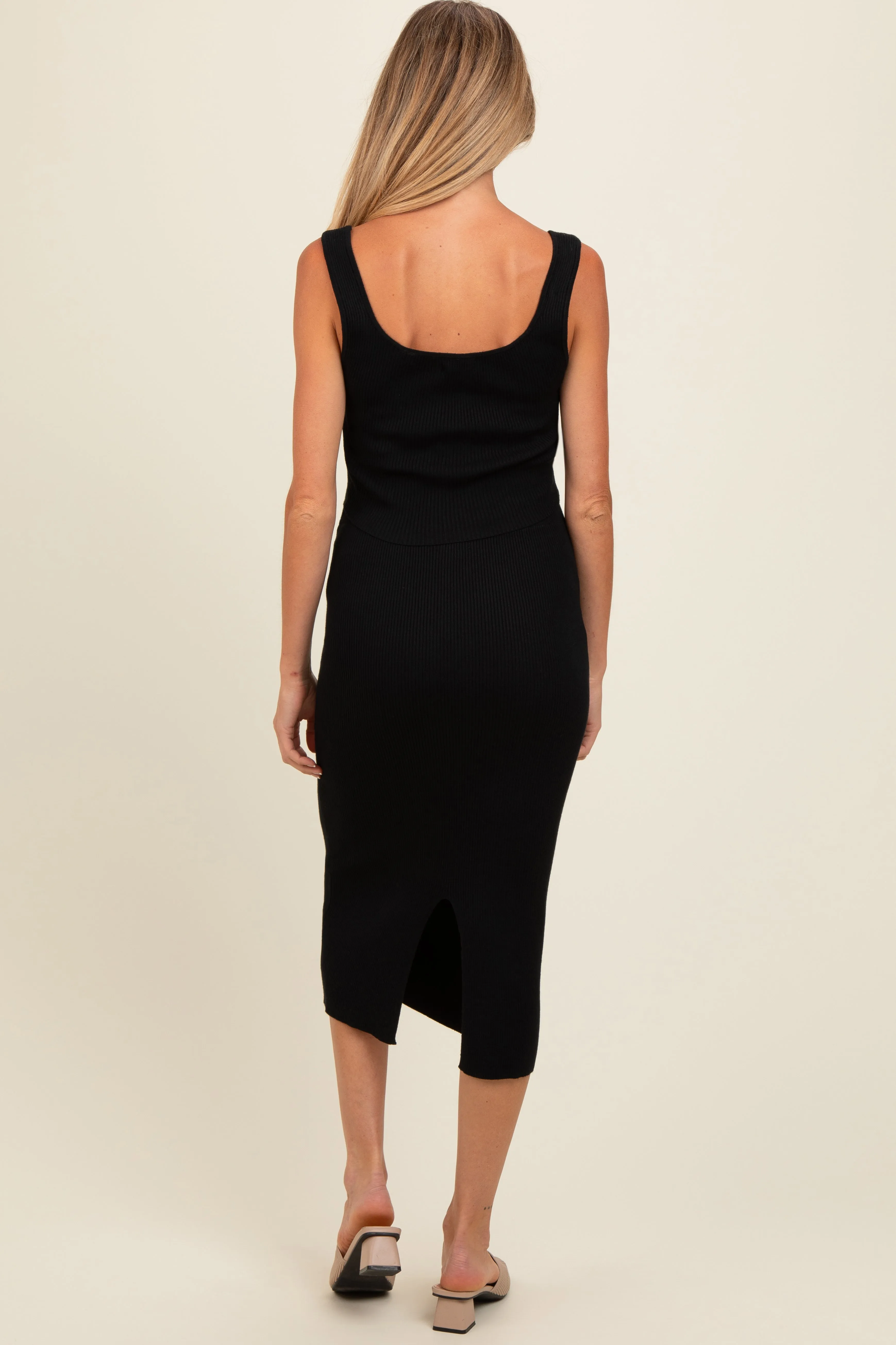 Black Ribbed Square Neck Sleeveless Crop Maternity Skirt Set sold by Pinkblush product image thumbnail 4